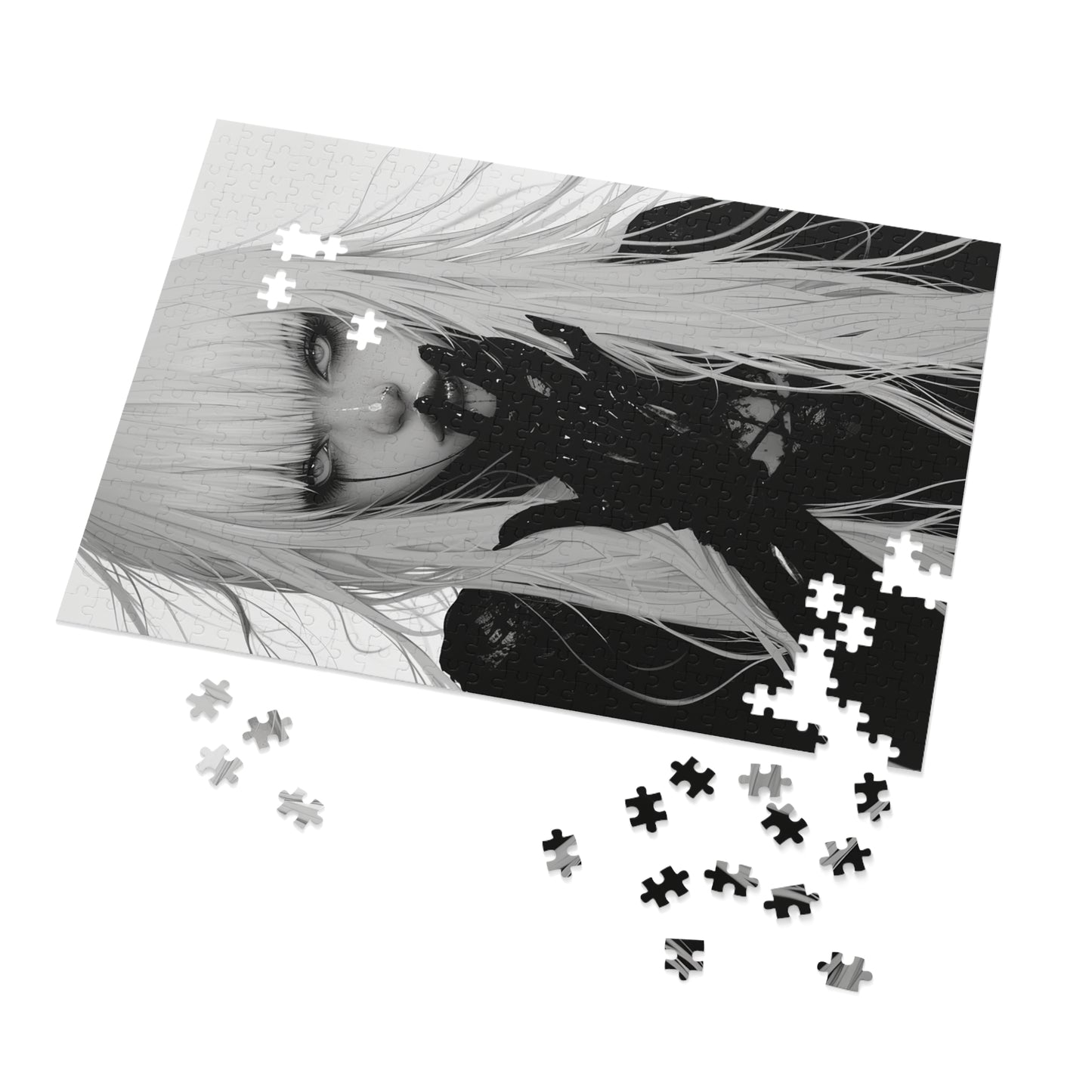 Black and White Anime Female Jigsaw Puzzle (30, 110, 252, 500,1000-Piece)