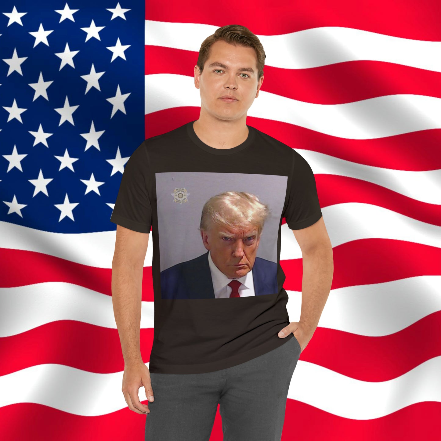 Trump Mug Shot Unisex Jersey Short Sleeve Tee