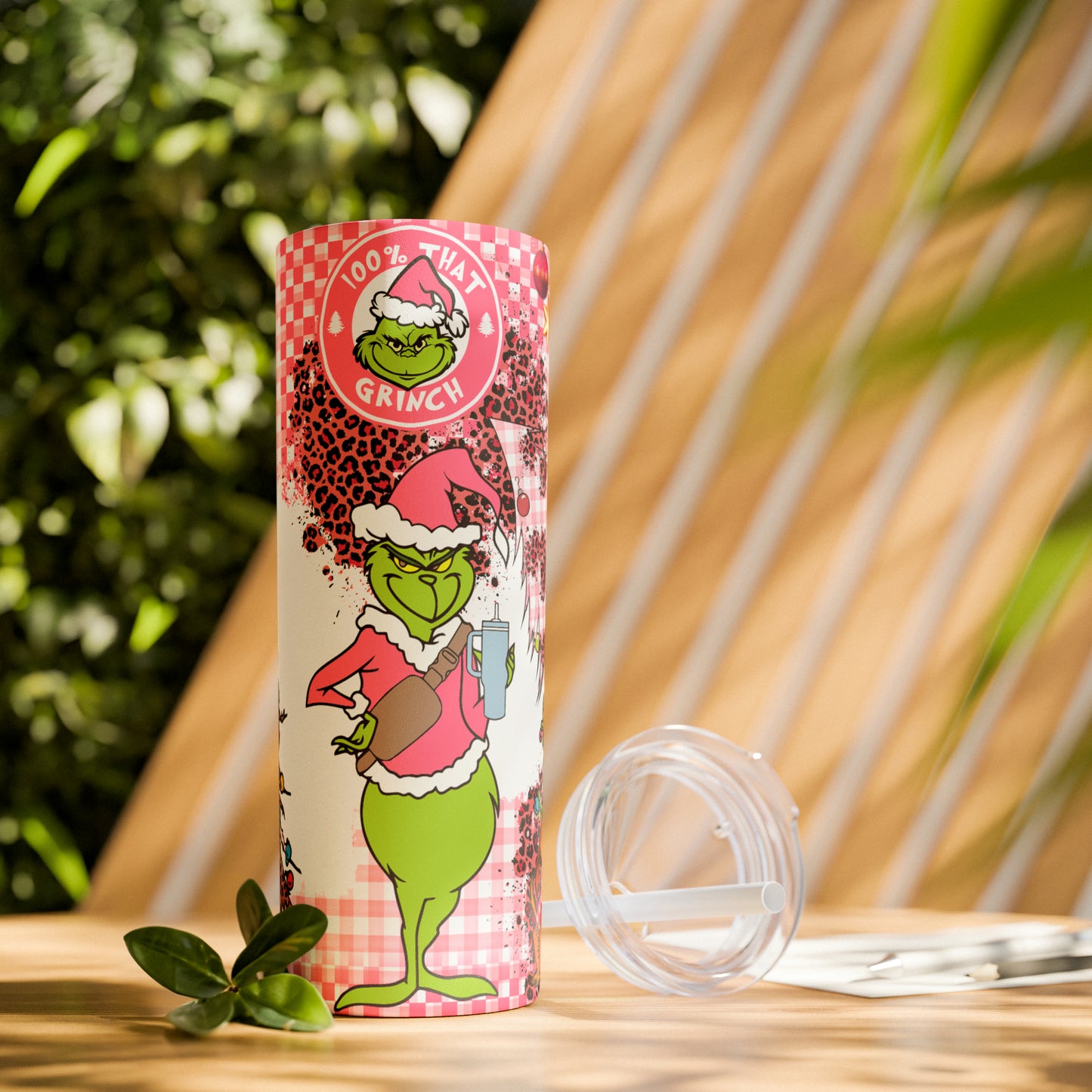 100% That Grinch! Skinny Tumbler with Straw, 20oz