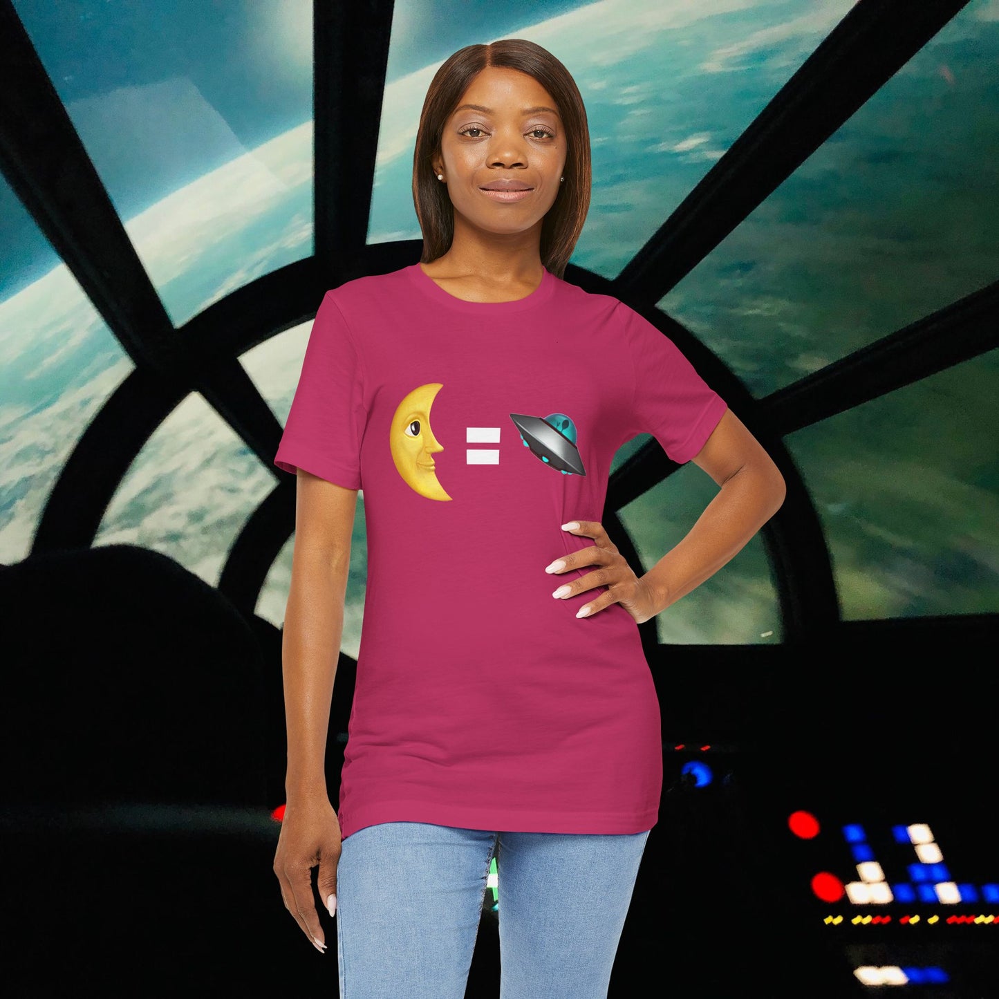 Moon = Alien Spaceship Unisex Jersey Tee