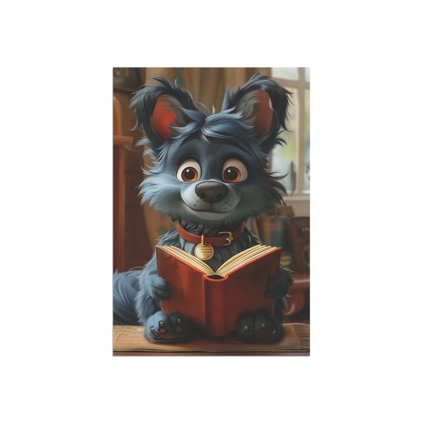 Little Dog Blue Reading his Book Garden & House Banner