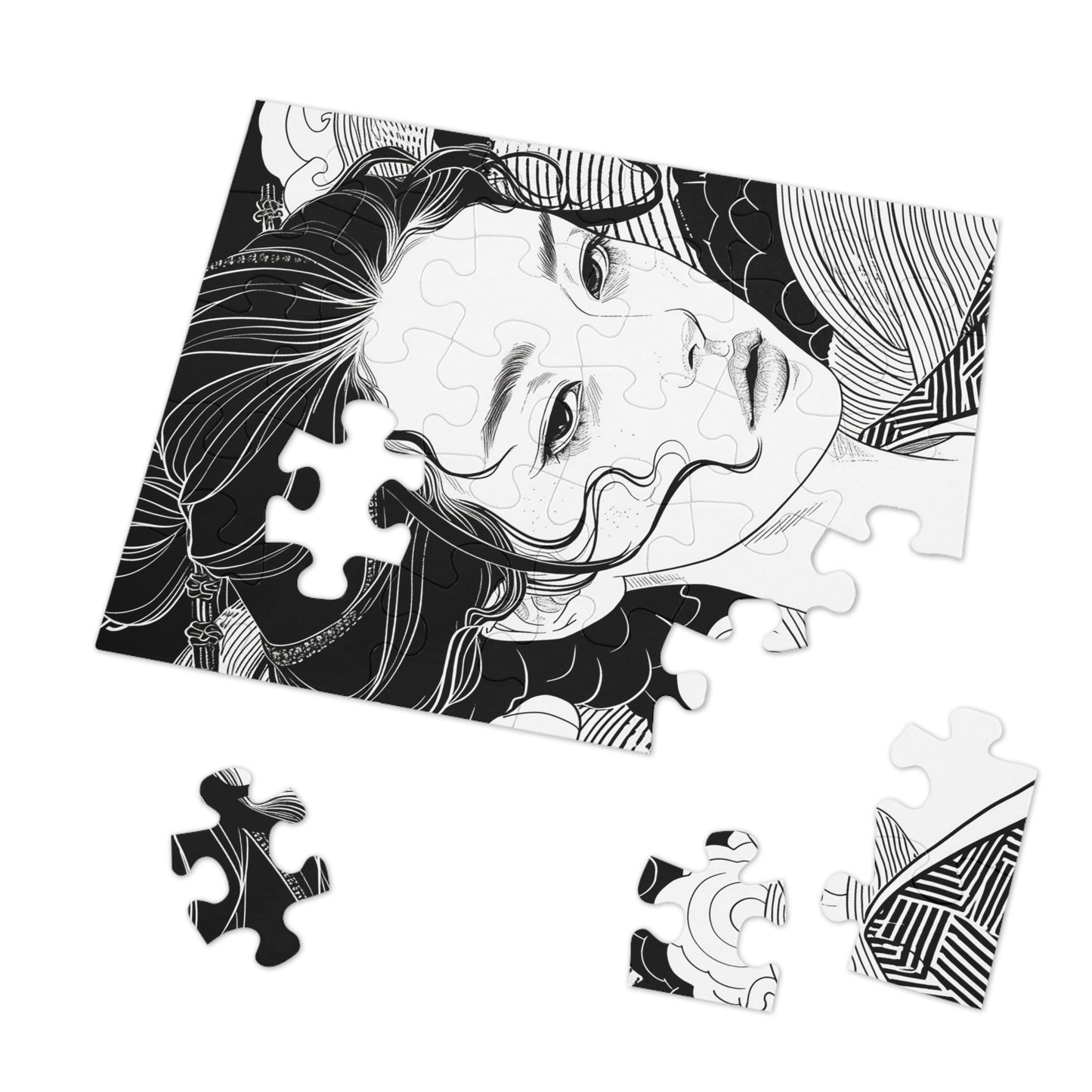 Black and White Ukiyo-e Woman Jigsaw Puzzle (30, 110, 252, 500,1000-Piece)