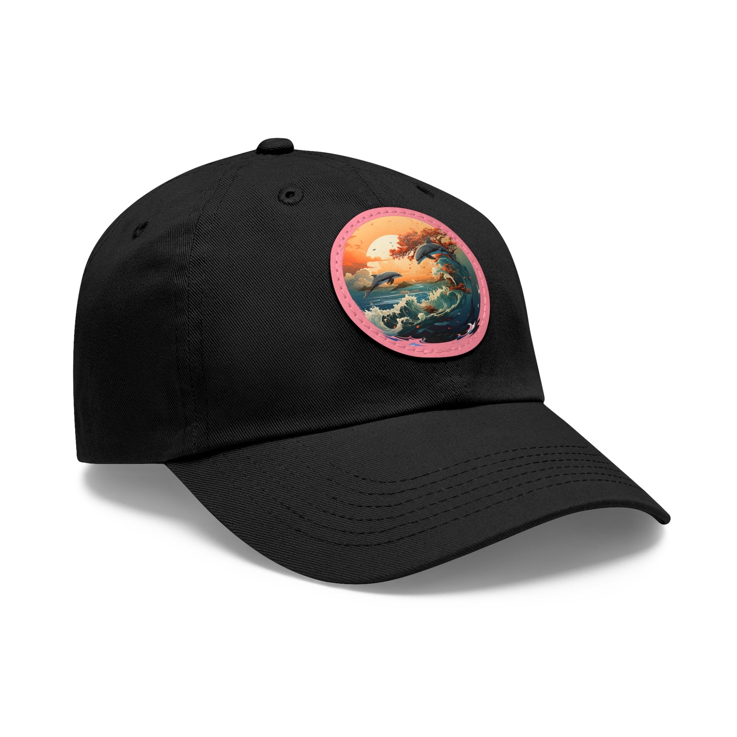 Sunset Dolphins Leather Patch (Round)
