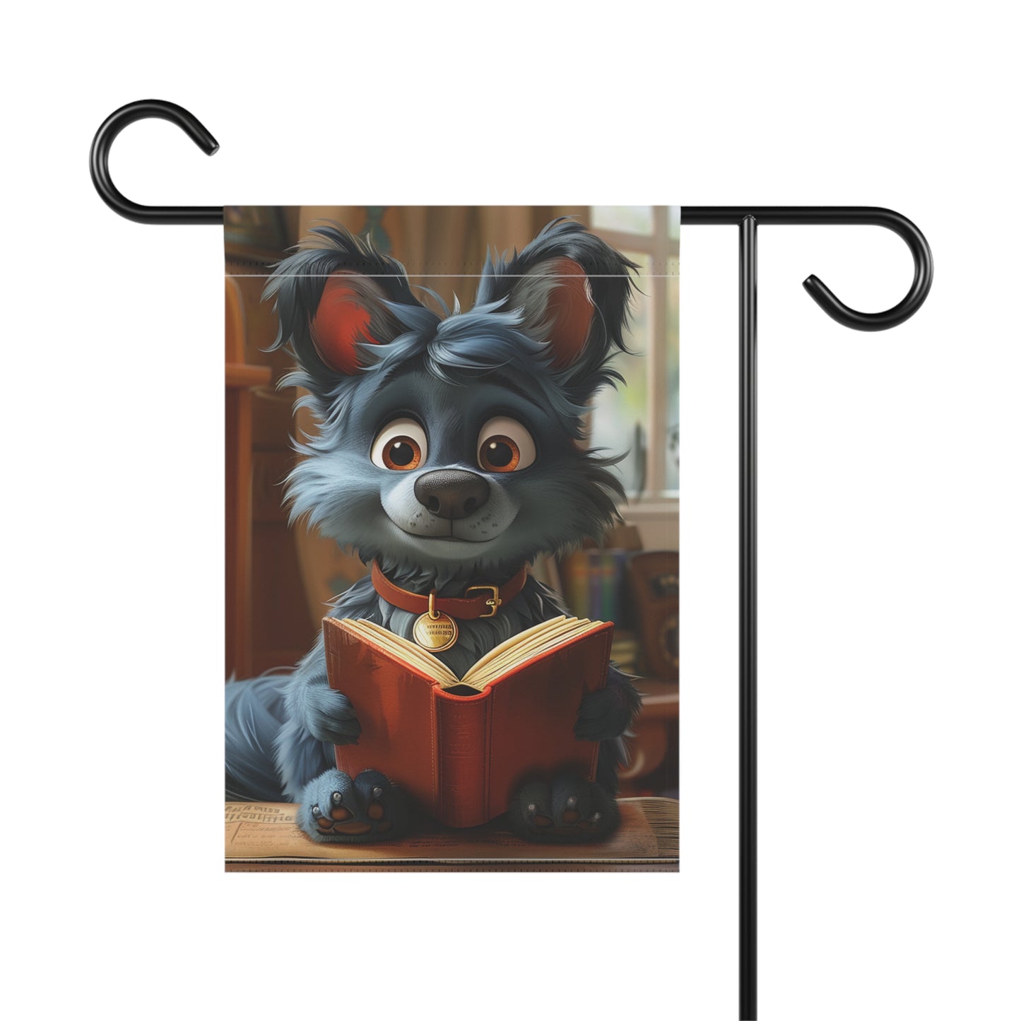Little Dog Blue Reading his Book Garden & House Banner
