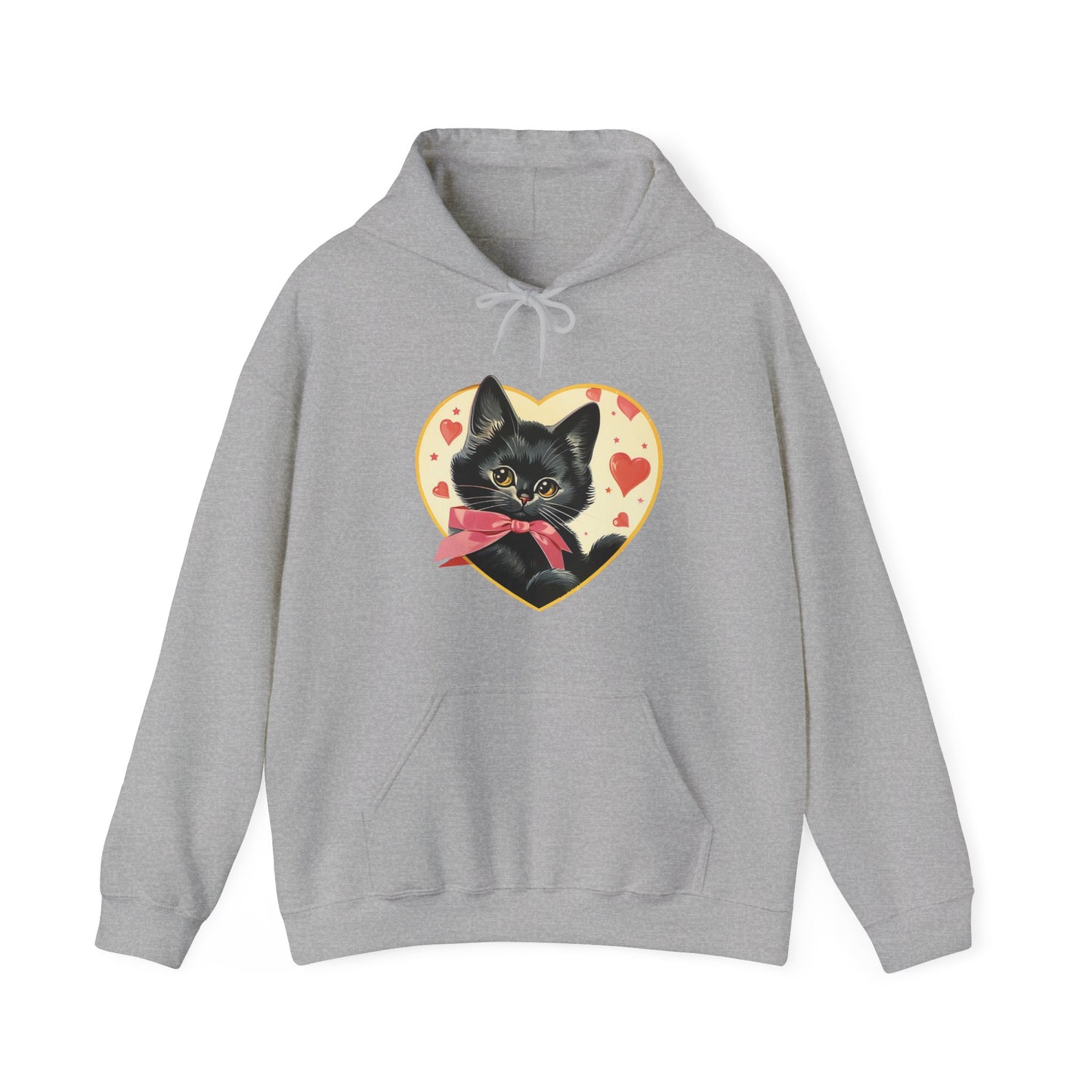 Retro Valentine Kitty Cat Unisex Heavy Blend™ Hooded Sweatshirt