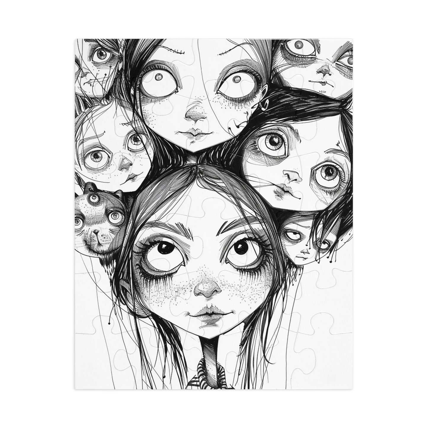 Black and White Multiple Personality Drawing Jigsaw Puzzle (30, 110, 252, 500,1000-Piece)