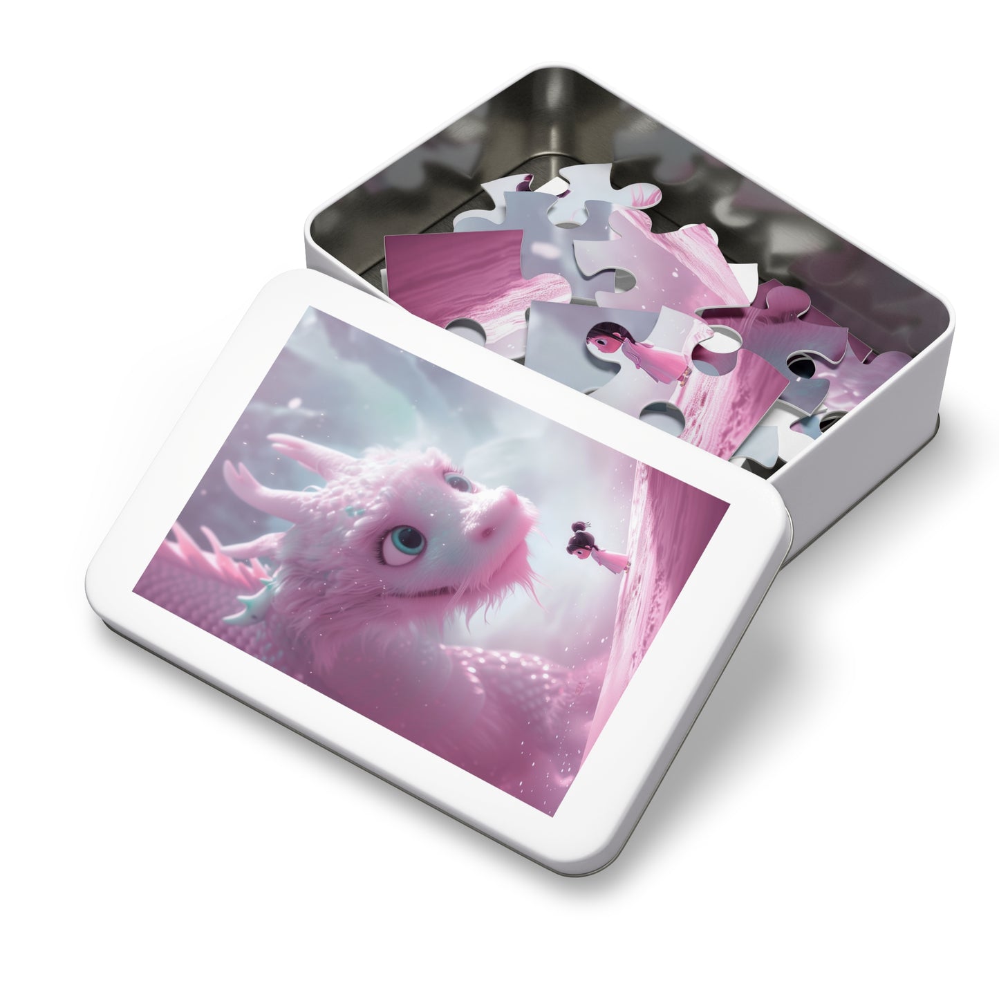Young Pink Dragon with Sweet Little Girl Jigsaw Puzzle (30, 110, 252, 500,1000-Piece)