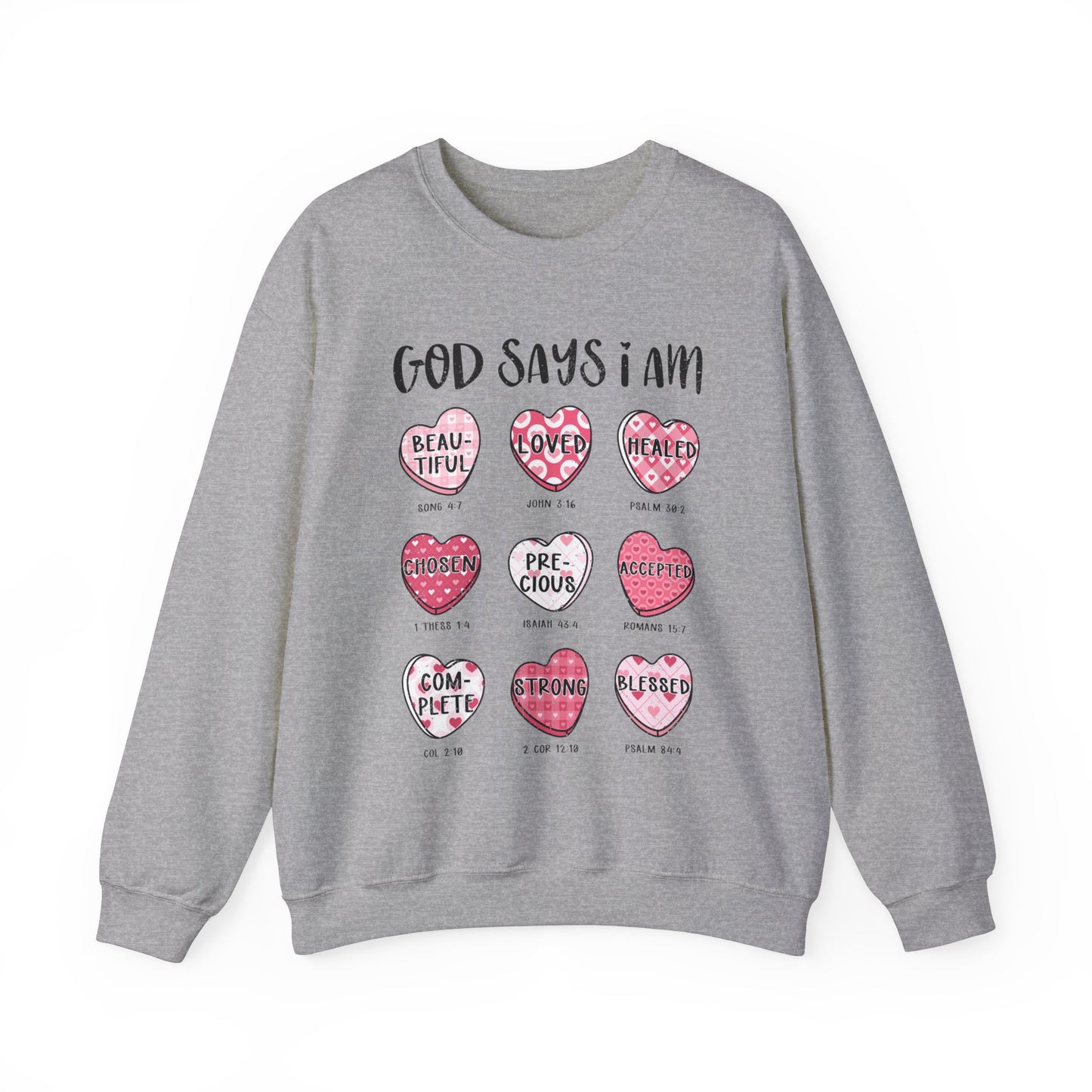God Says I Am Candy Hearts Unisex Heavy Blend™ Crewneck Sweatshirt