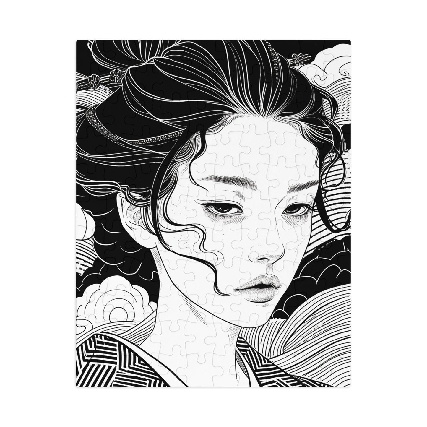 Black and White Ukiyo-e Woman Jigsaw Puzzle (30, 110, 252, 500,1000-Piece)