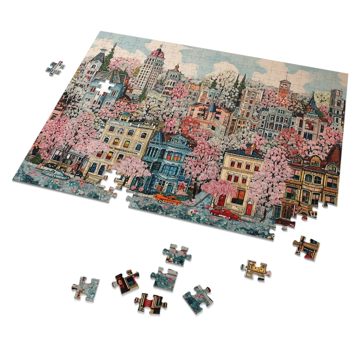 1950s City in Spring Jigsaw Puzzle (30, 110, 252, 500,1000-Piece)