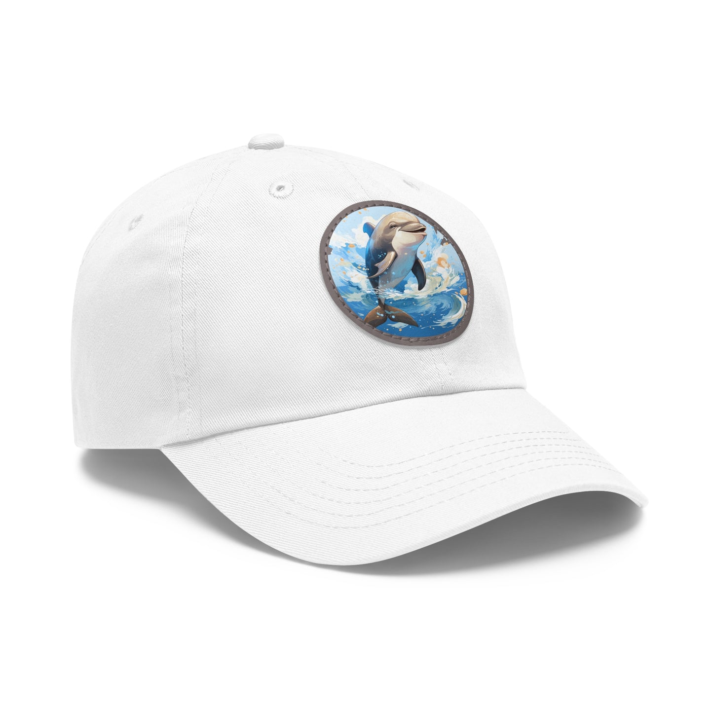 Happy Dolphin Dad Hat with Leather Patch (Round)