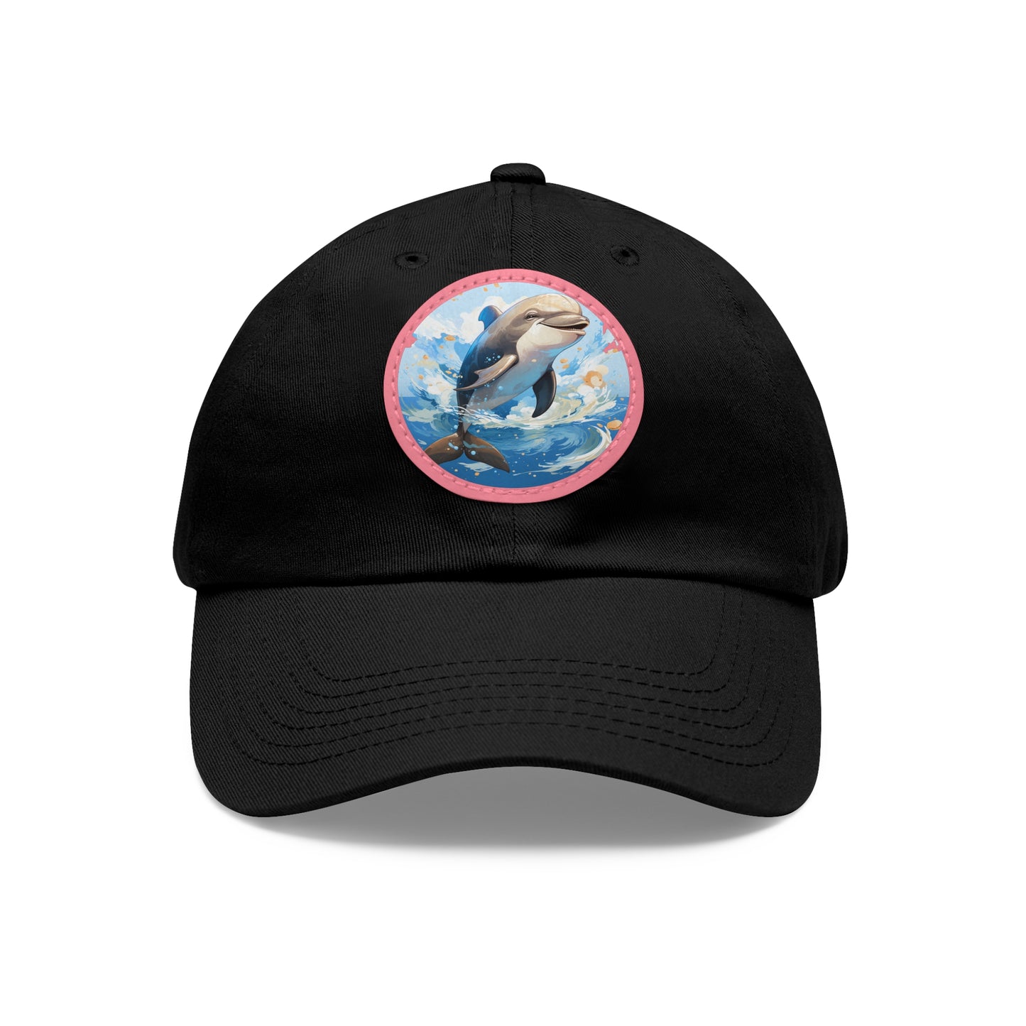 Happy Dolphin Dad Hat with Leather Patch (Round)
