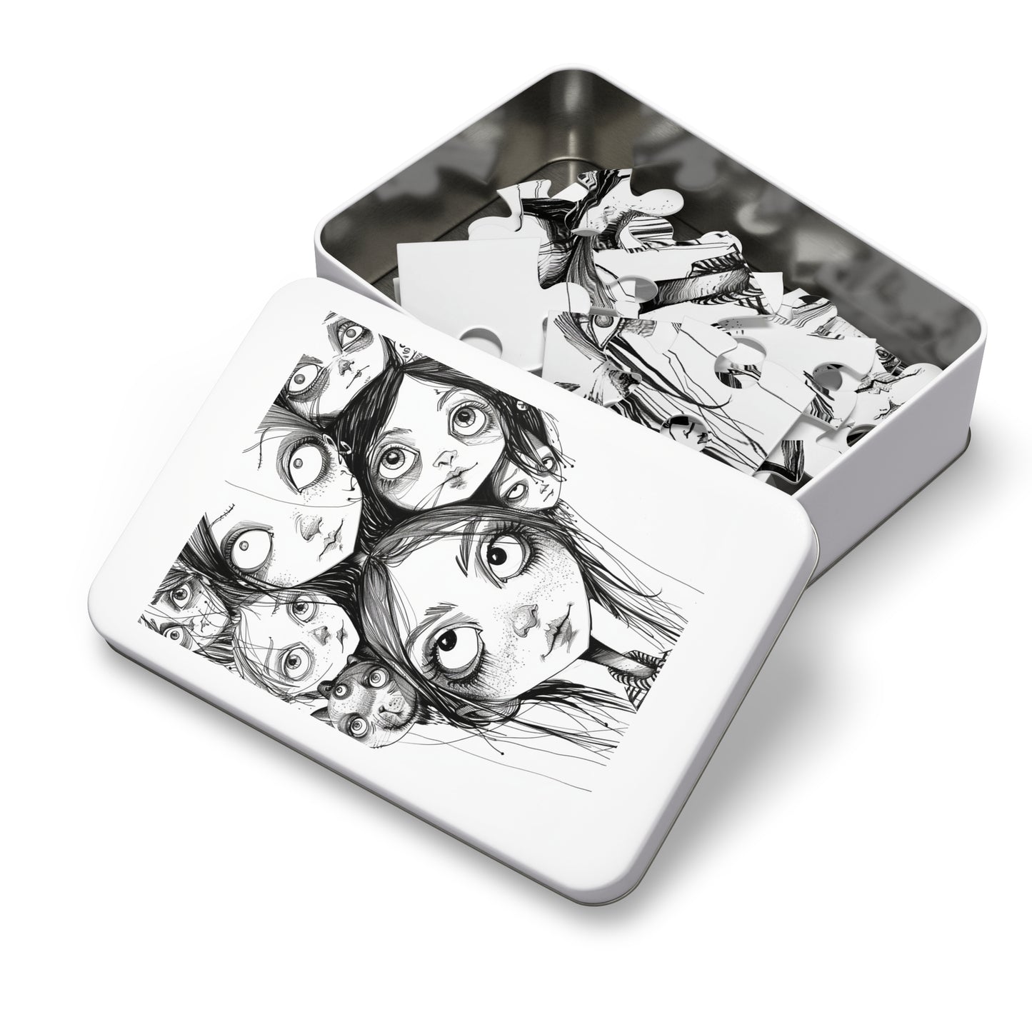 Black and White Multiple Personality Drawing Jigsaw Puzzle (30, 110, 252, 500,1000-Piece)