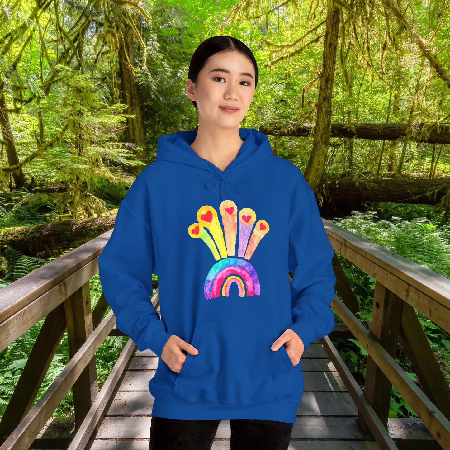 Kids Drawing Rainbow and Hearts Unisex Heavy Blend™ Hooded Sweatshirt