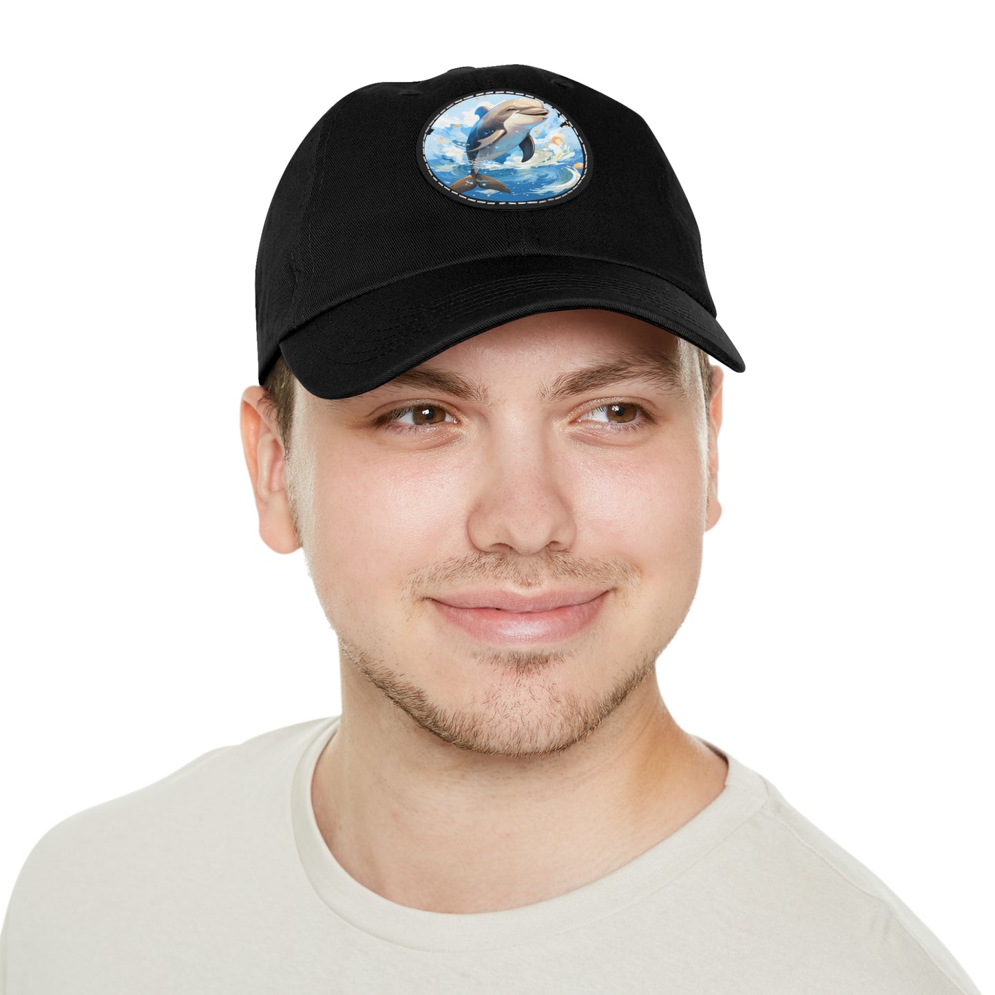 Happy Dolphin Dad Hat with Leather Patch (Round)