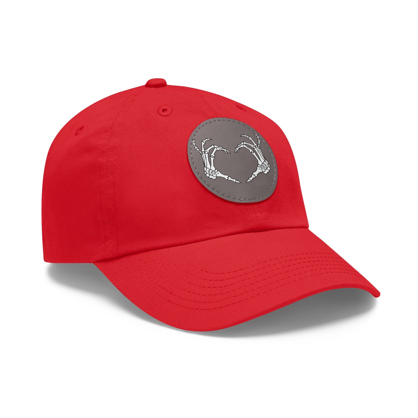 Skeleton Heart Hands Embroidery Dad Hat with Leather Patch (Round)