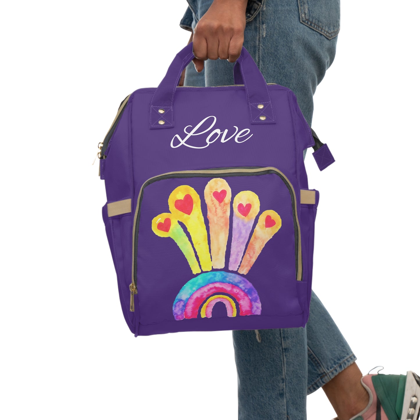 Kids Rainbow and Hearts Drawing LOVE Multifunctional Backpack / Diaper bag