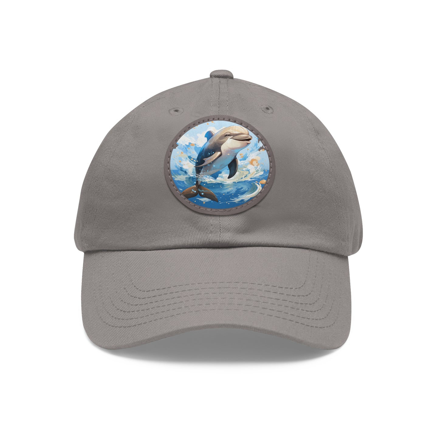 Happy Dolphin Dad Hat with Leather Patch (Round)