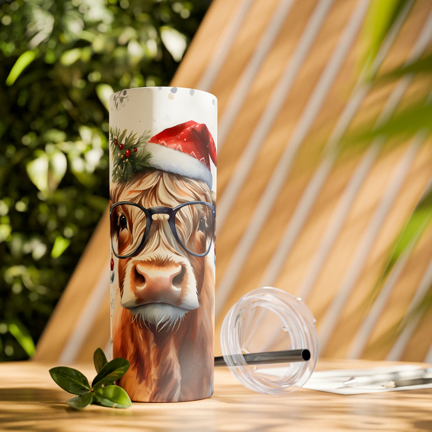 Christmas Cow Skinny Tumbler with Straw, 20oz