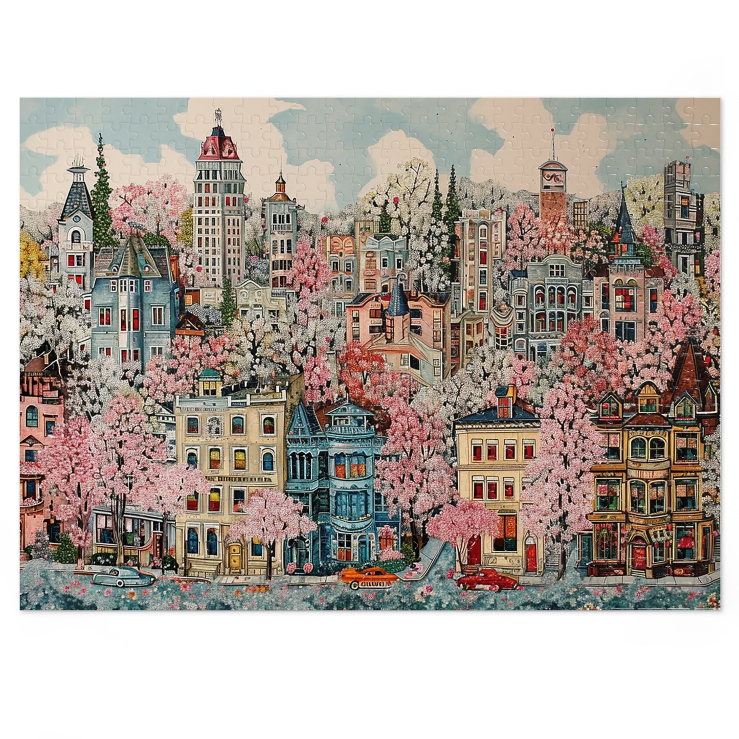 1950s City in Spring Jigsaw Puzzle (30, 110, 252, 500,1000-Piece)