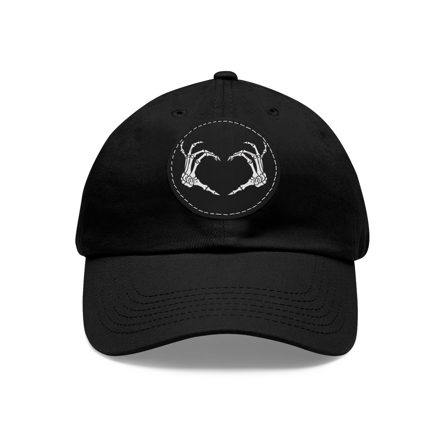 Skeleton Heart Hands Embroidery Dad Hat with Leather Patch (Round)