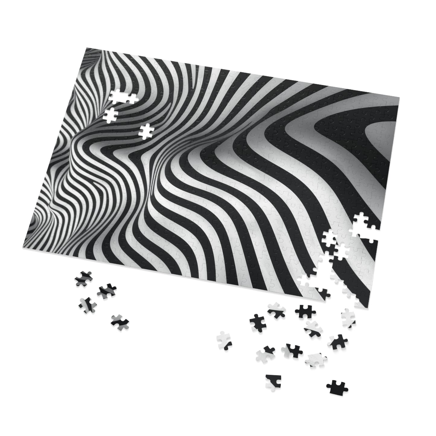 Black and White Wave Pattern Jigsaw Puzzle (30, 110, 252, 500,1000-Piece)
