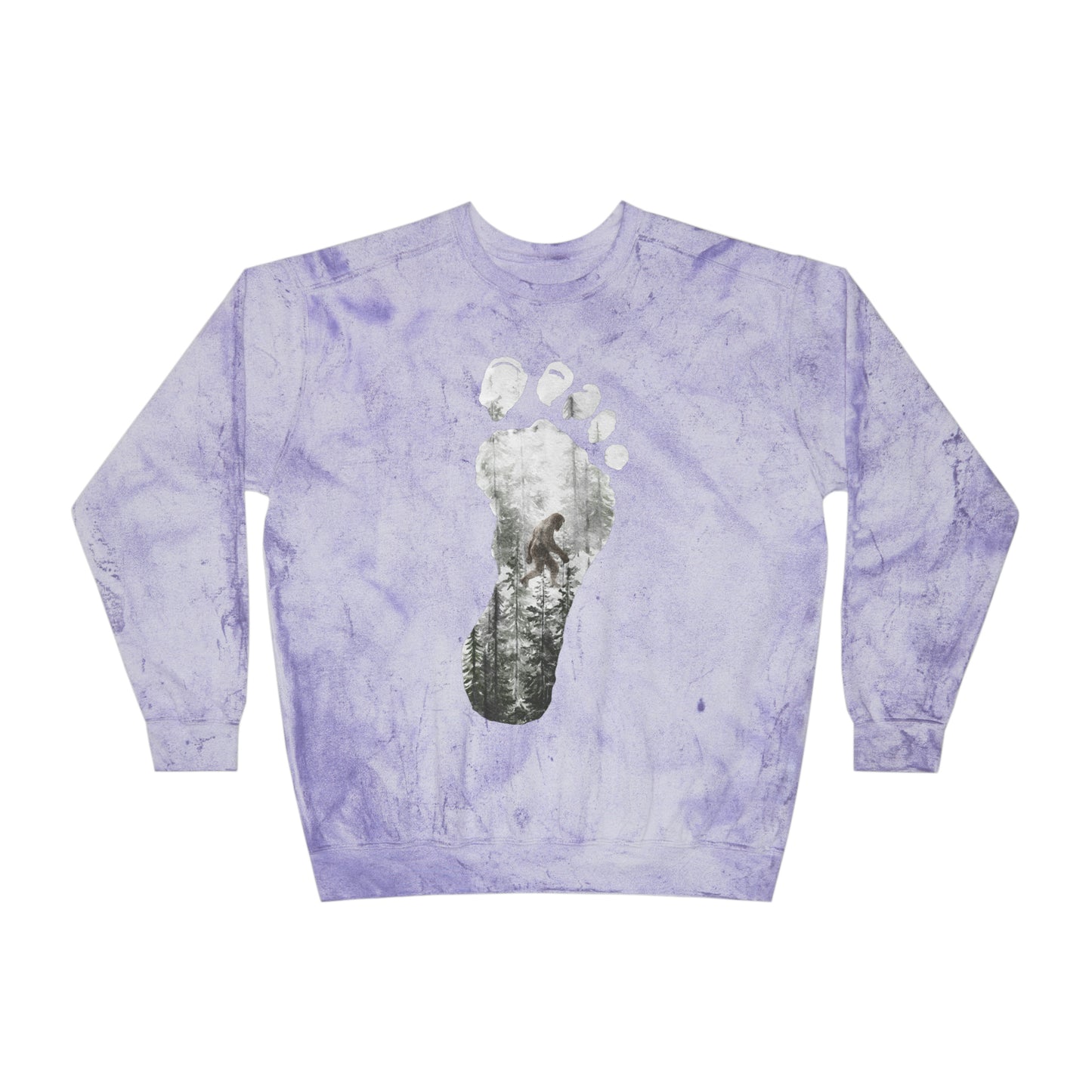 Bigfoot in the Forest Foot Print Unisex Color Blast Crewneck Sweatshirt