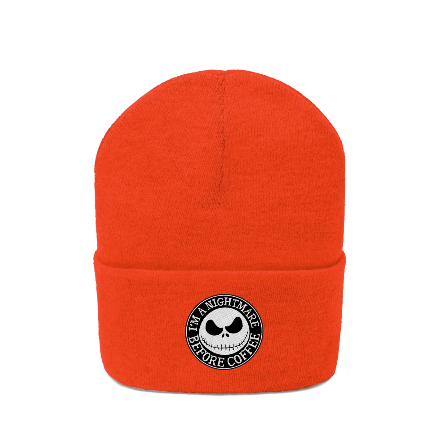 Nightmare Before Coffee Embroidery Knit Beanie
