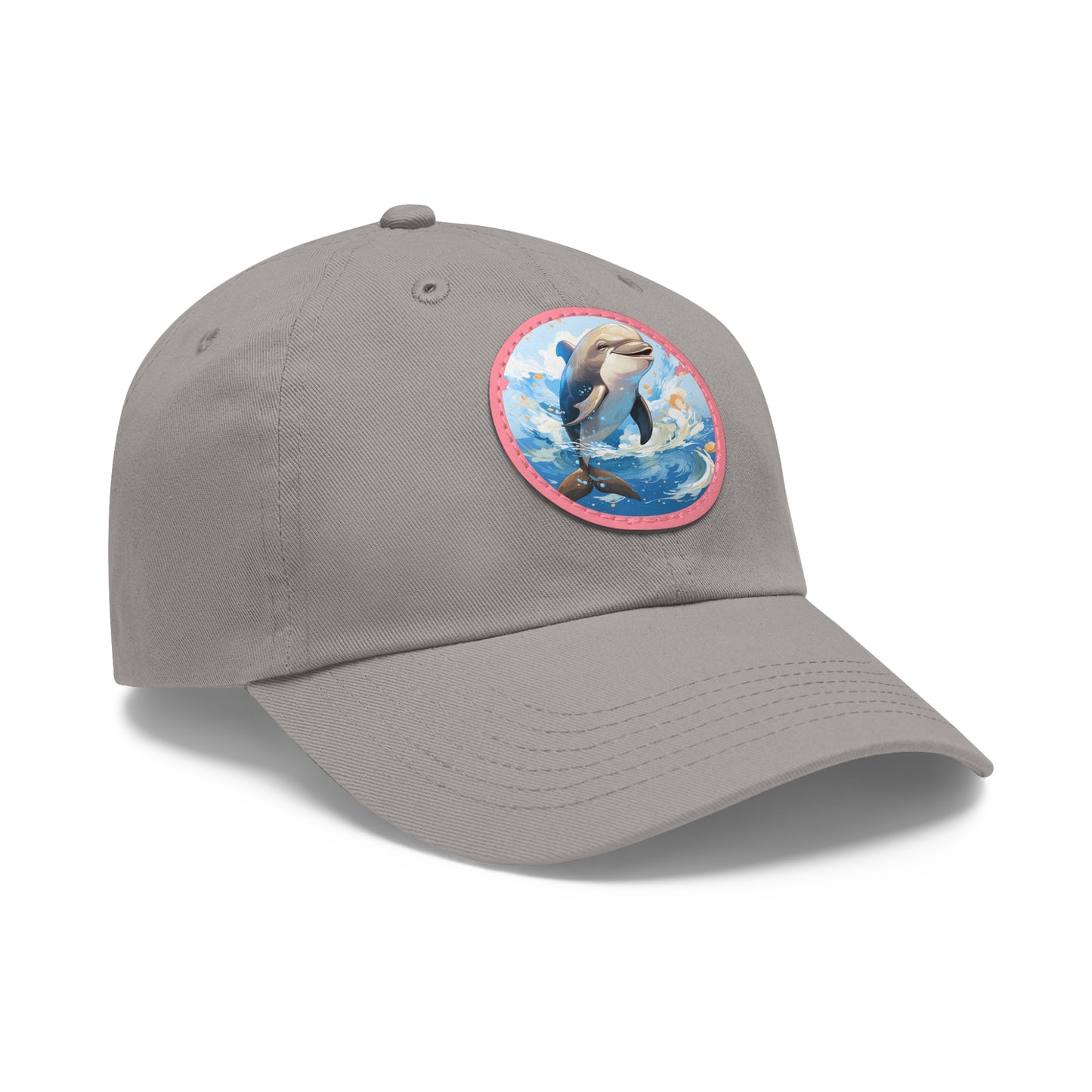 Happy Dolphin Dad Hat with Leather Patch (Round)