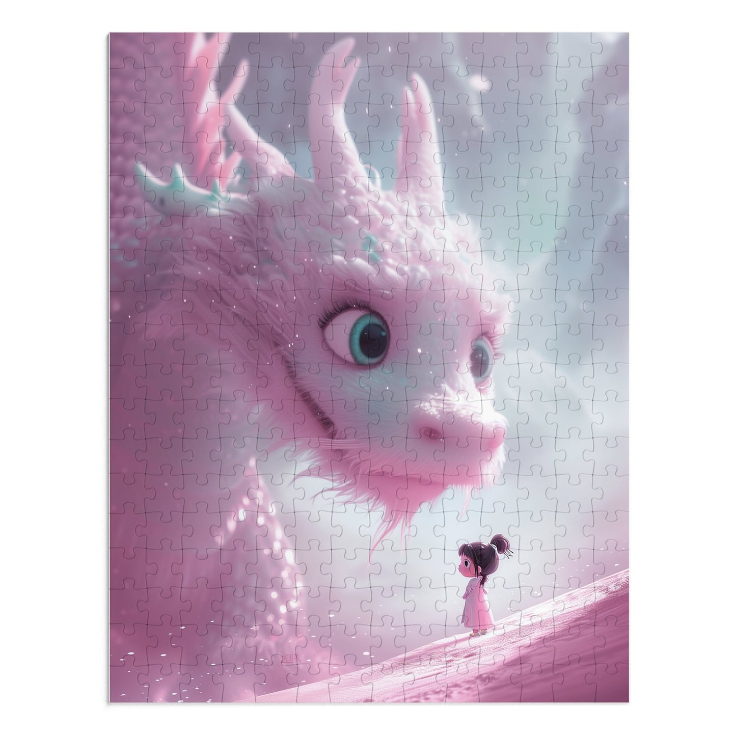 Young Pink Dragon with Sweet Little Girl Jigsaw Puzzle (30, 110, 252, 500,1000-Piece)