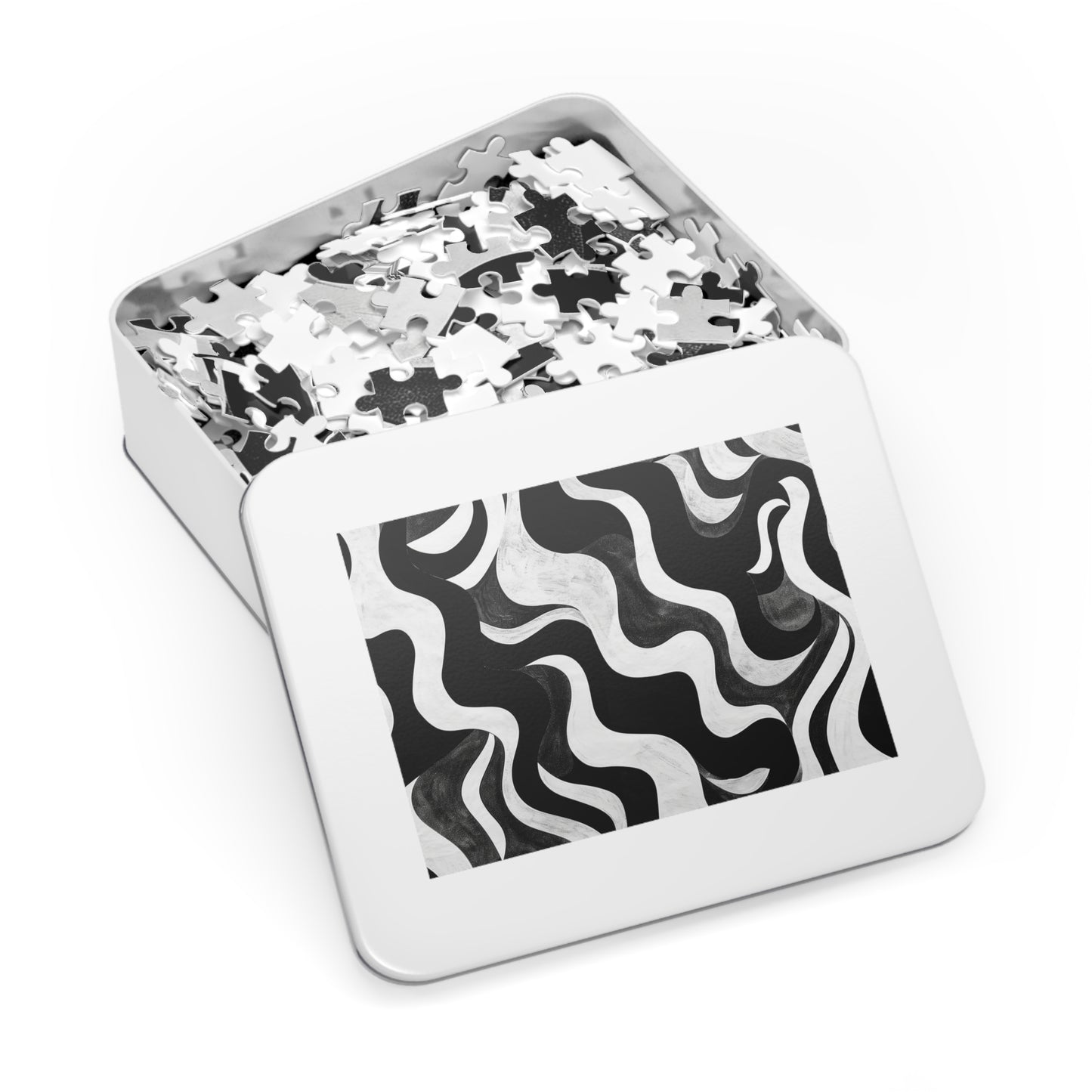 Black and White Waves Jigsaw Puzzle (30, 110, 252, 500,1000-Piece)