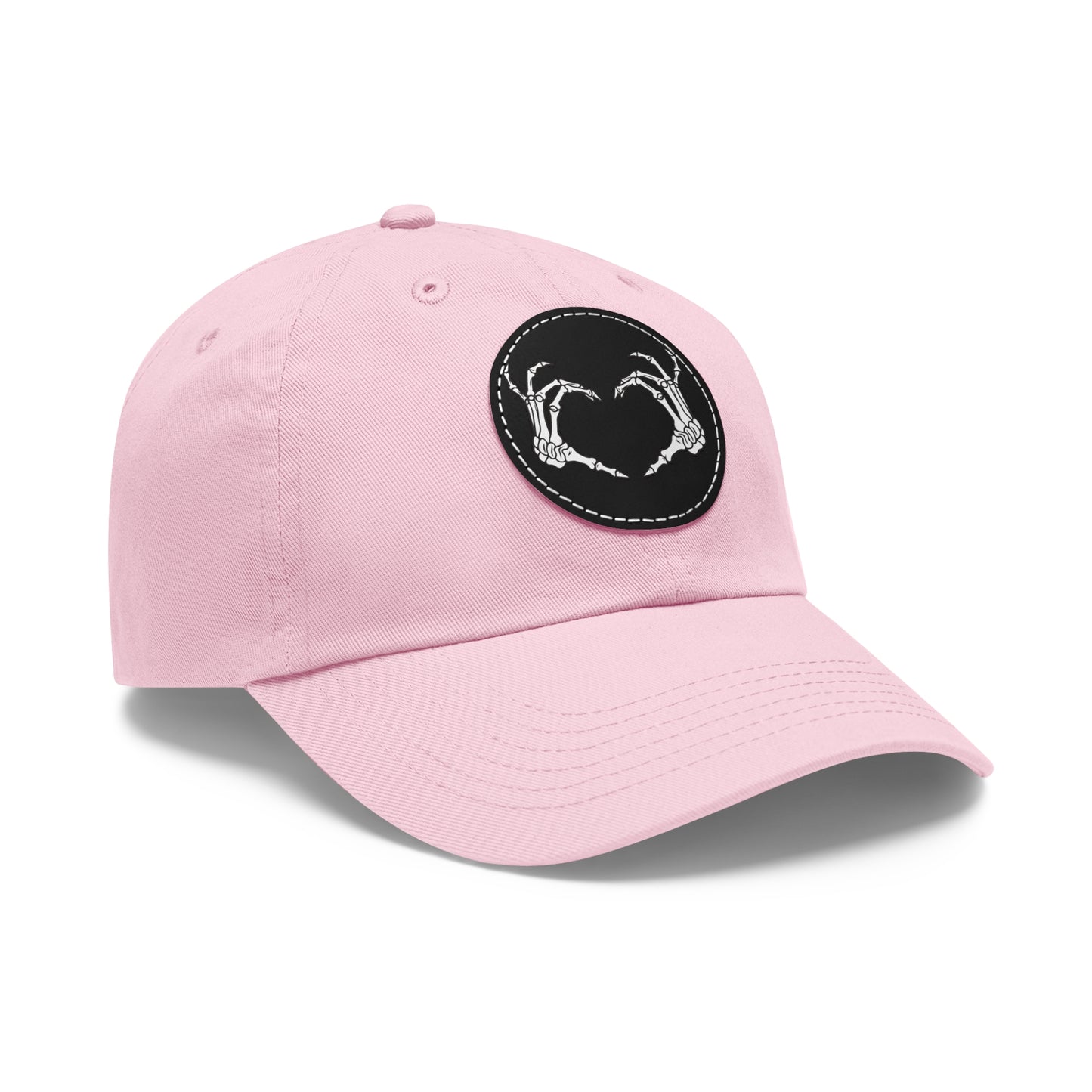 Skeleton Heart Hands Embroidery Dad Hat with Leather Patch (Round)