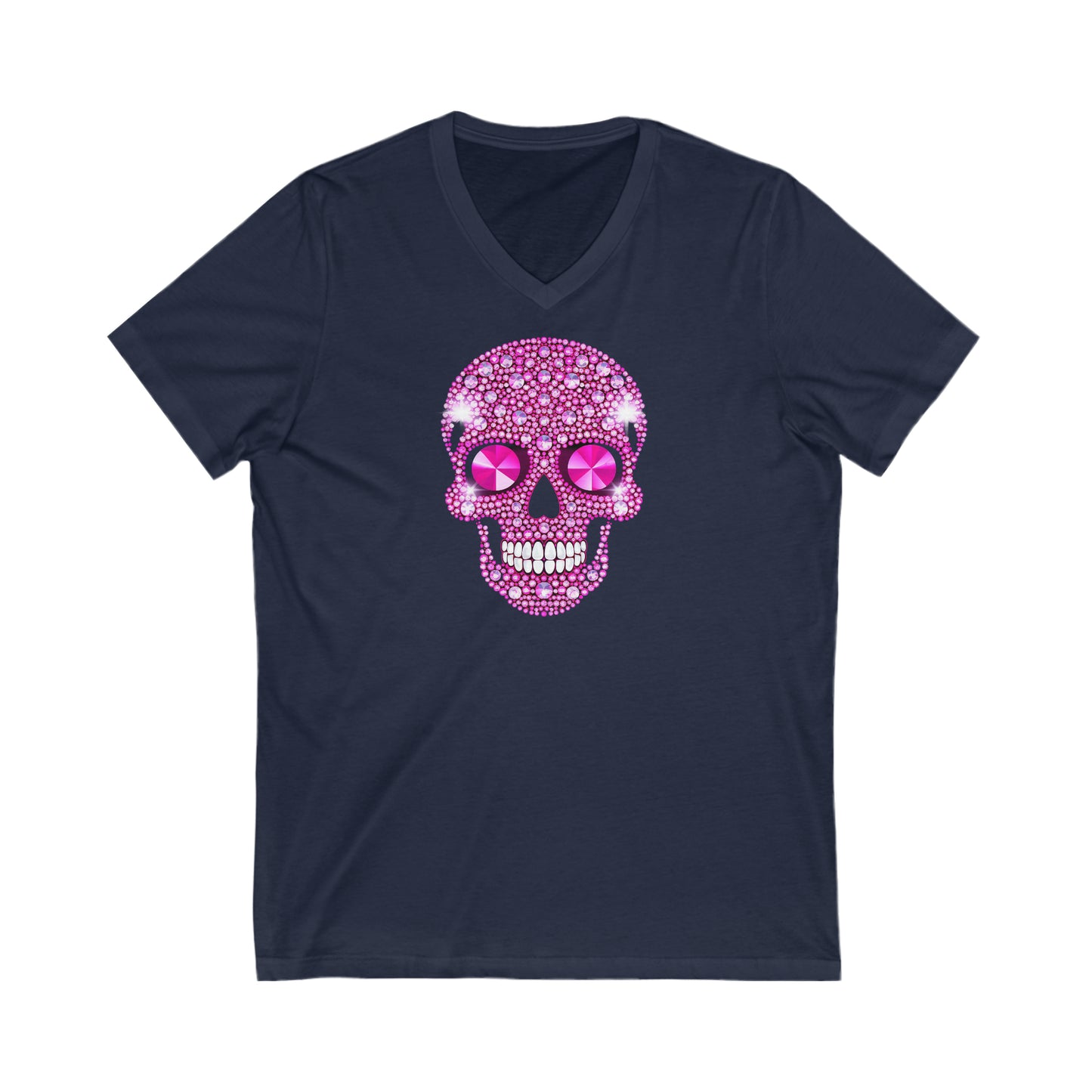 Halloween Pink Skull Unisex Jersey Short Sleeve V-Neck Tee