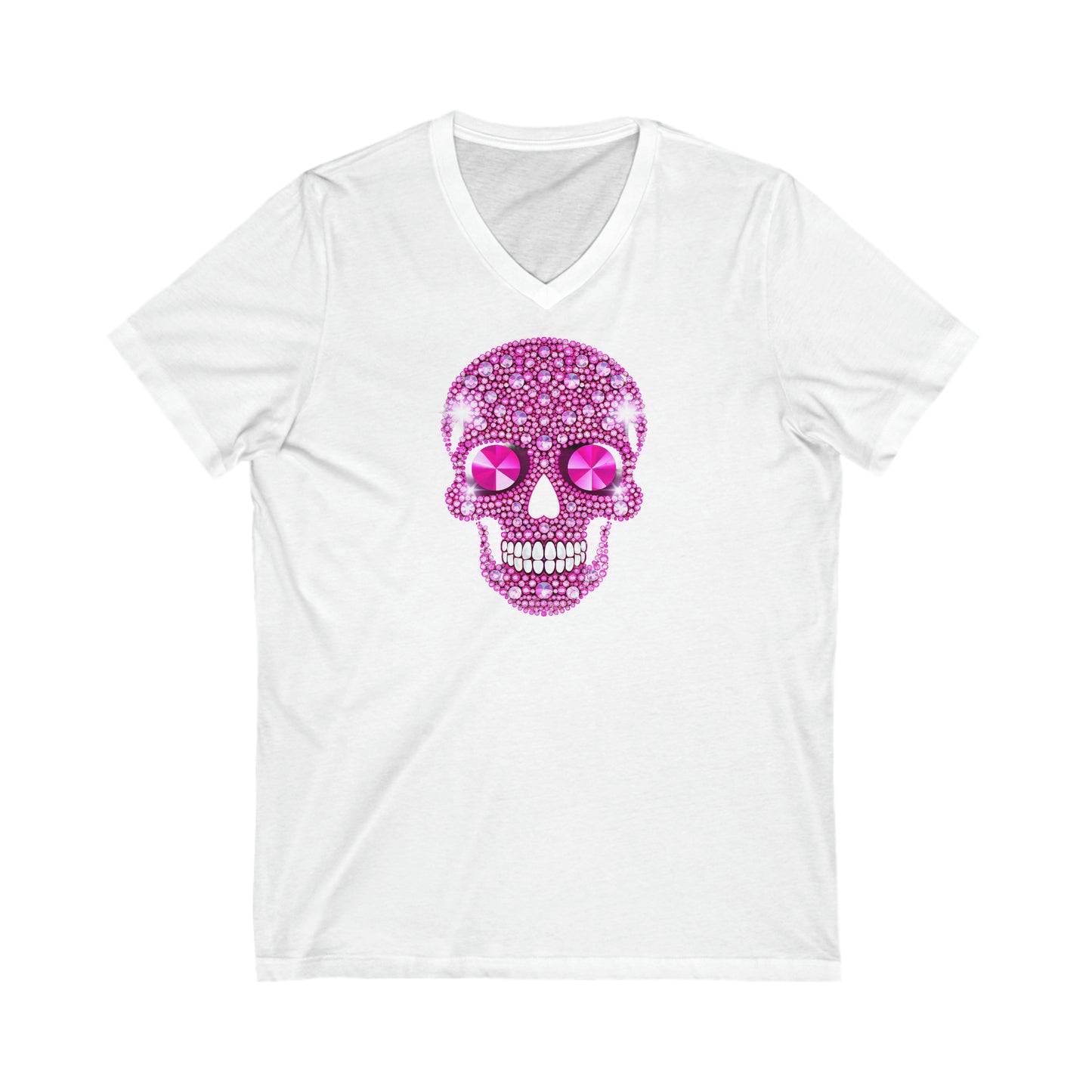 Halloween Pink Skull Unisex Jersey Short Sleeve V-Neck Tee
