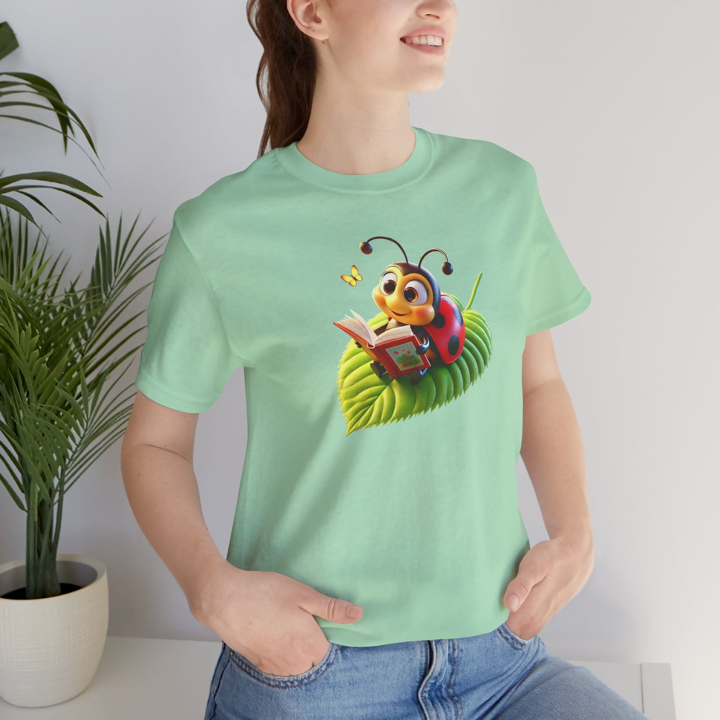 Reading Ladybug Unisex Jersey Tee - Cute Insect Graphic Tee for Nature Lovers