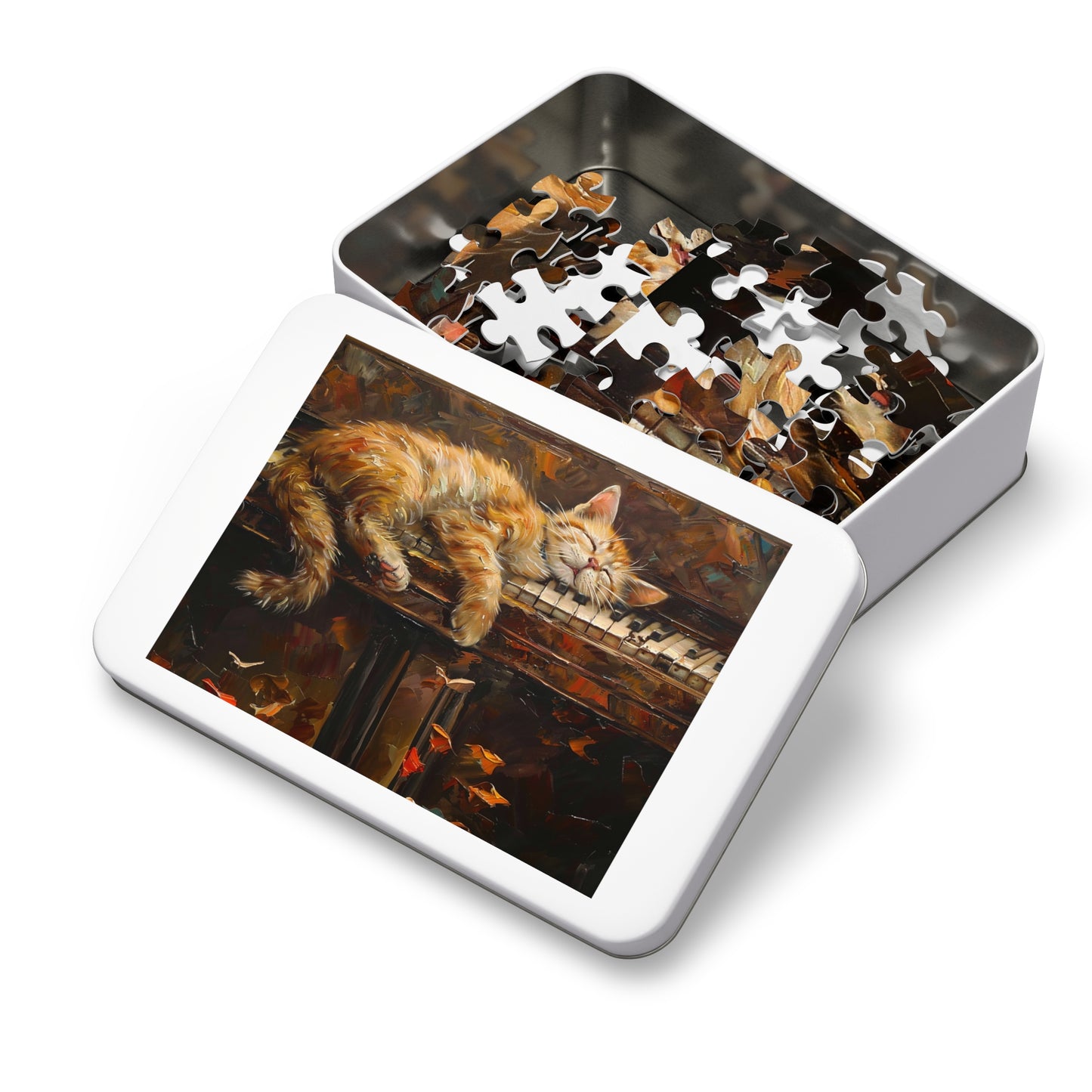 Sleeping Kitty on an Antique Piano Jigsaw Puzzle (30, 110, 252, 500,1000-Piece)