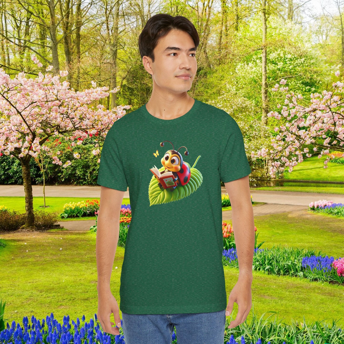 Reading Ladybug Unisex Jersey Tee - Cute Insect Graphic Tee for Nature Lovers
