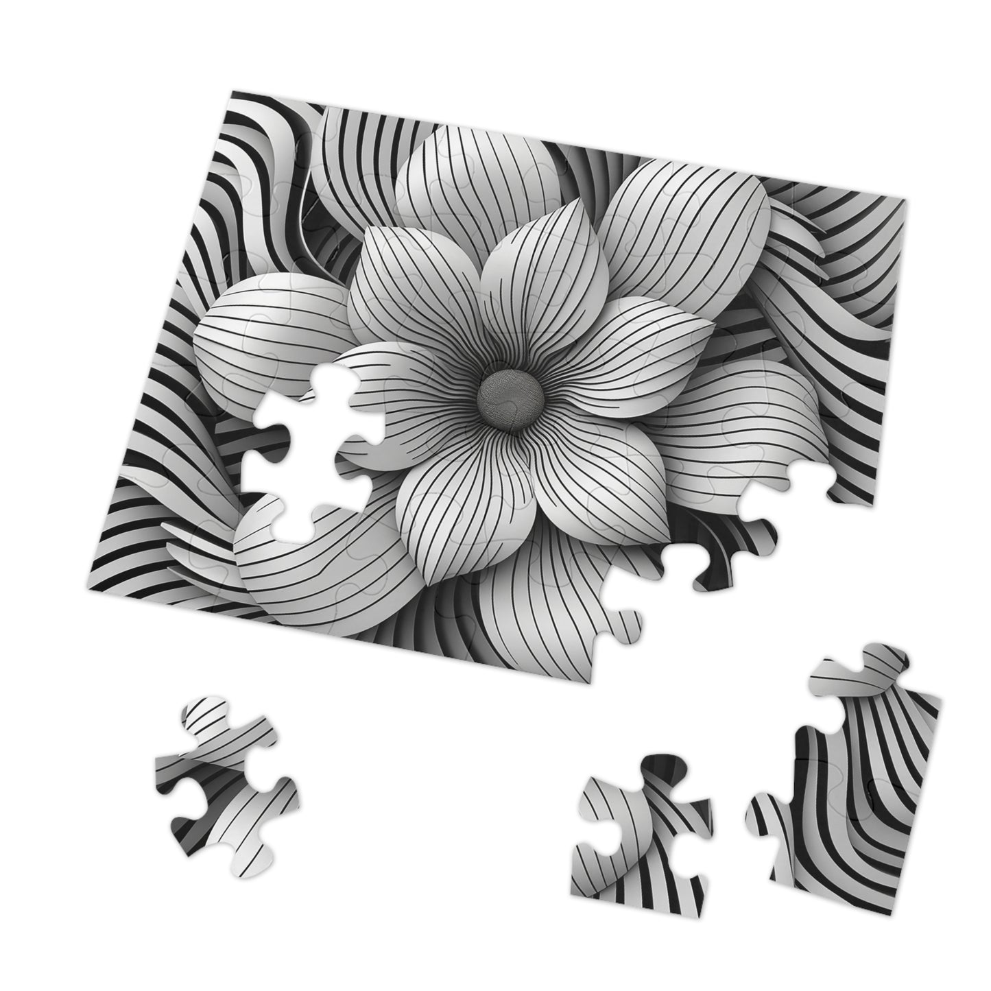 Black and White Flower Drawing Jigsaw Puzzle (30, 110, 252, 500,1000-Piece)