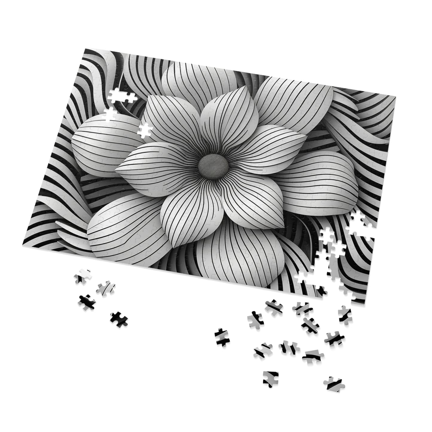 Black and White Flower Drawing Jigsaw Puzzle (30, 110, 252, 500,1000-Piece)