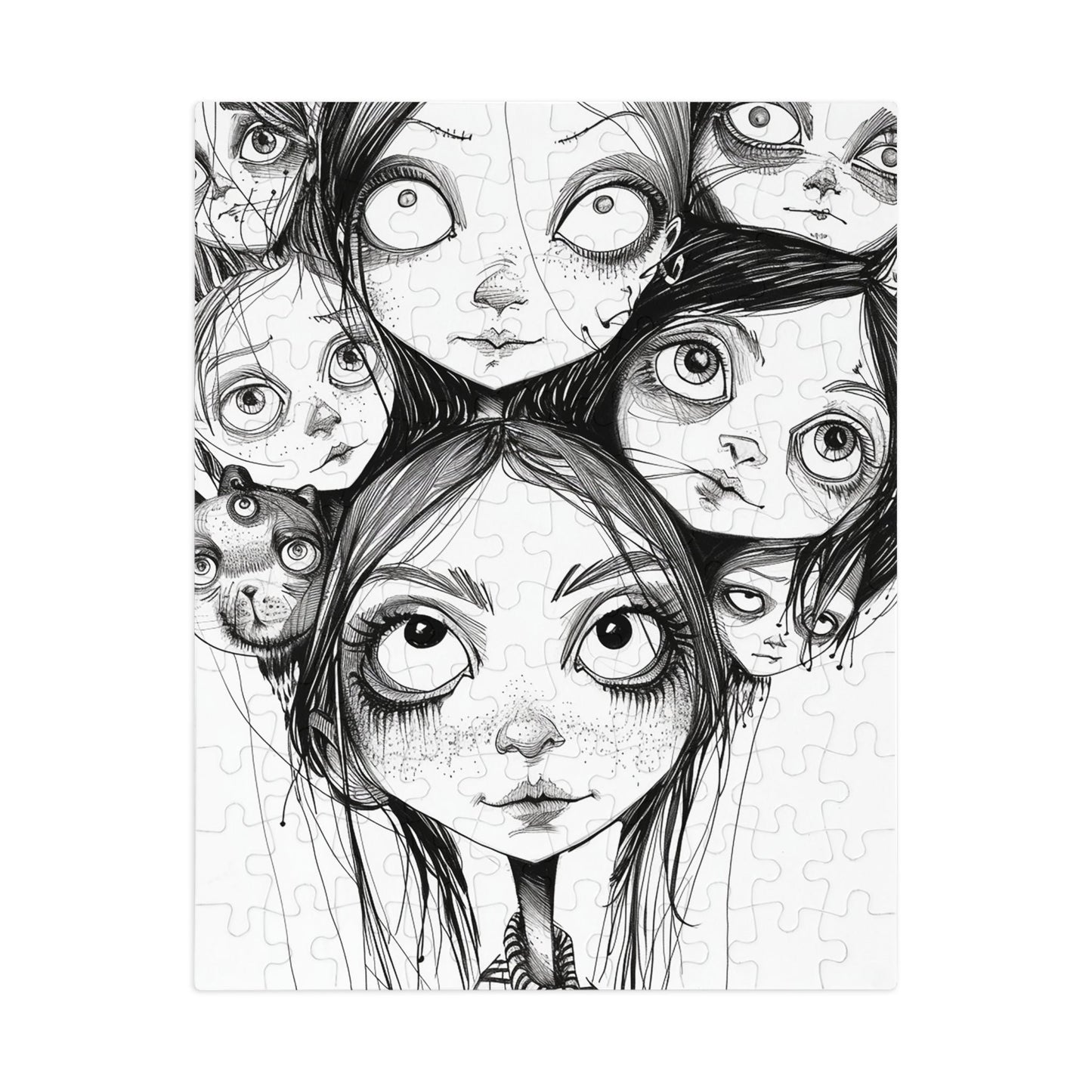 Black and White Multiple Personality Drawing Jigsaw Puzzle (30, 110, 252, 500,1000-Piece)