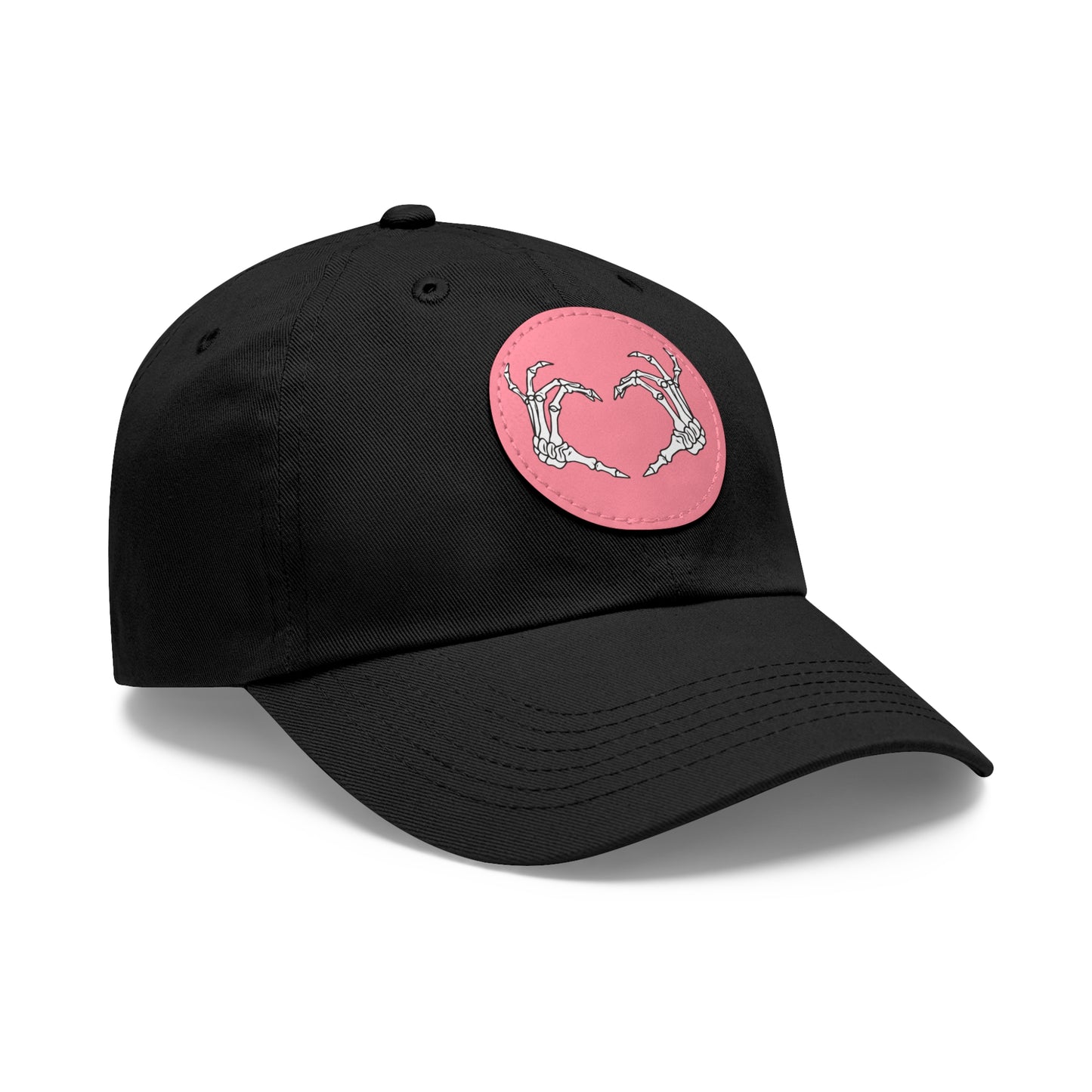 Skeleton Heart Hands Embroidery Dad Hat with Leather Patch (Round)