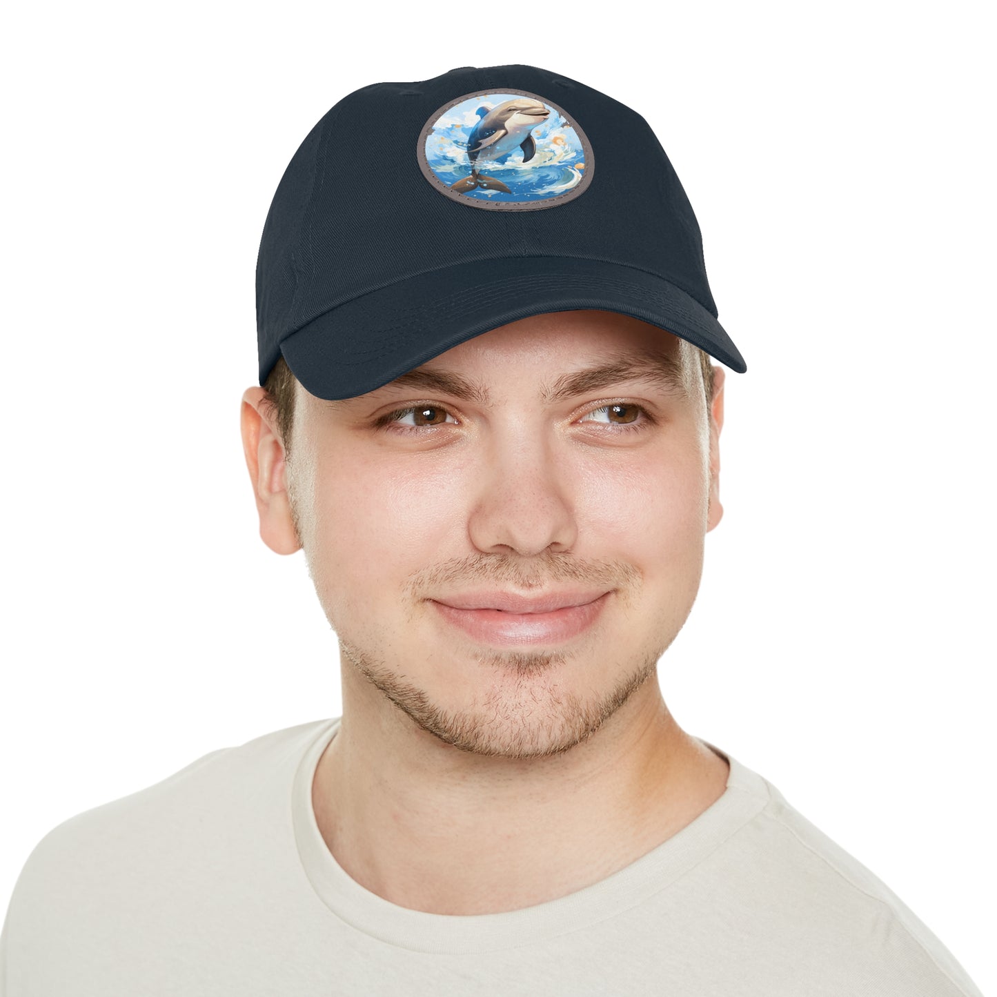 Happy Dolphin Dad Hat with Leather Patch (Round)