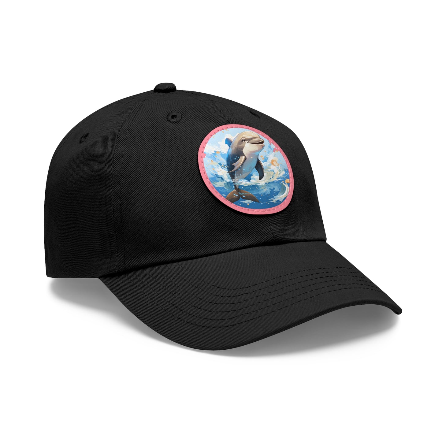Happy Dolphin Dad Hat with Leather Patch (Round)