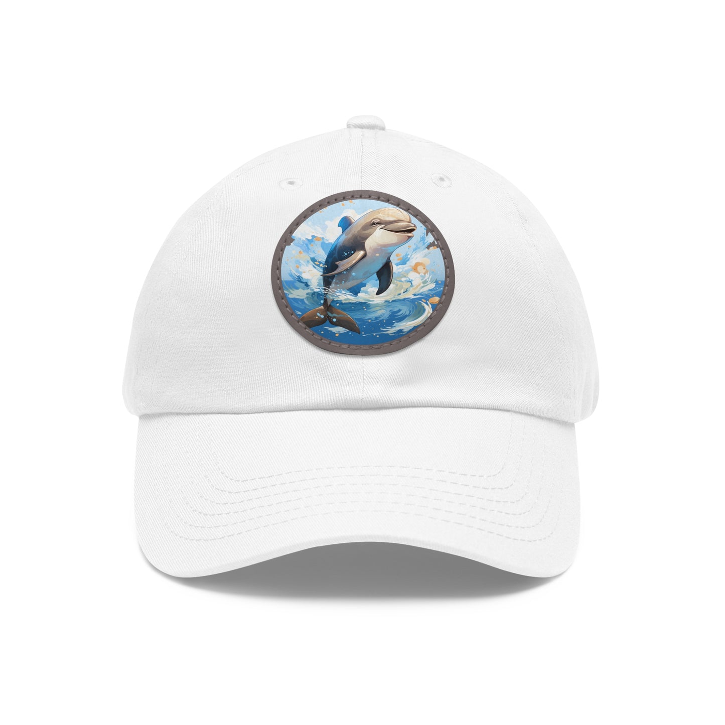 Happy Dolphin Dad Hat with Leather Patch (Round)