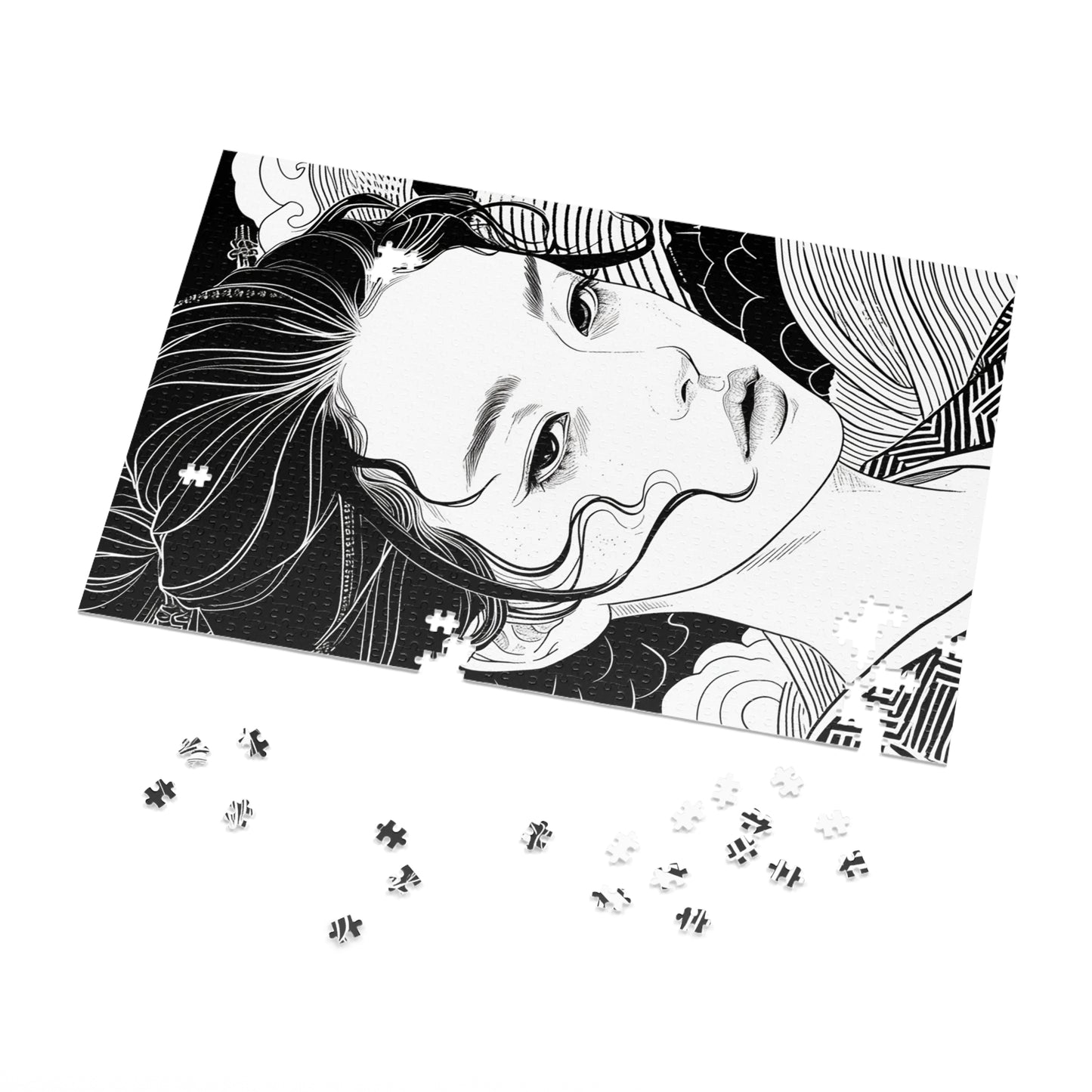 Black and White Ukiyo-e Woman Jigsaw Puzzle (30, 110, 252, 500,1000-Piece)