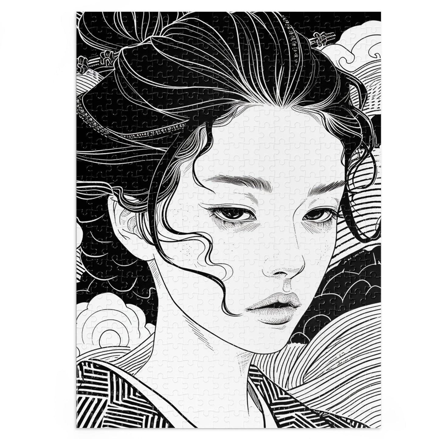 Black and White Ukiyo-e Woman Jigsaw Puzzle (30, 110, 252, 500,1000-Piece)