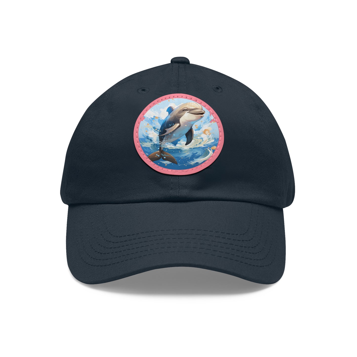 Happy Dolphin Dad Hat with Leather Patch (Round)