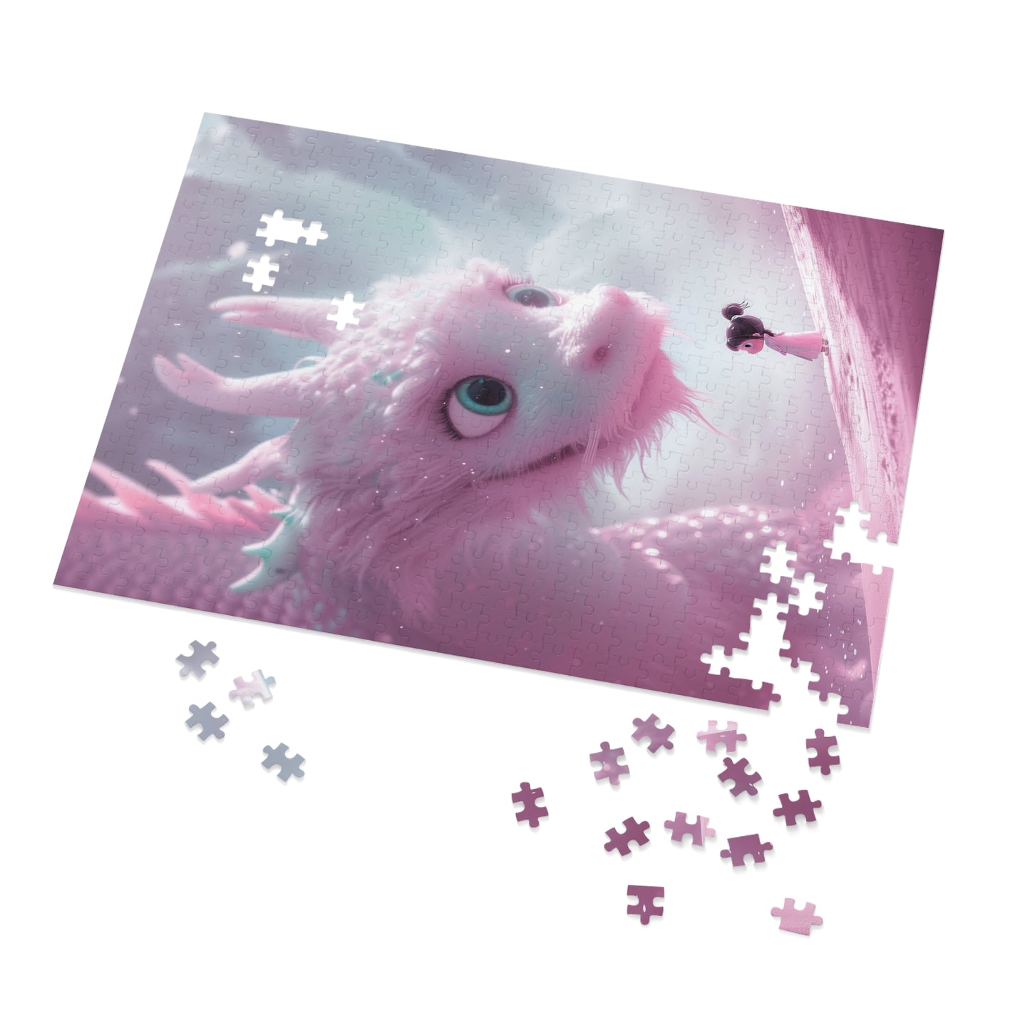 Young Pink Dragon with Sweet Little Girl Jigsaw Puzzle (30, 110, 252, 500,1000-Piece)