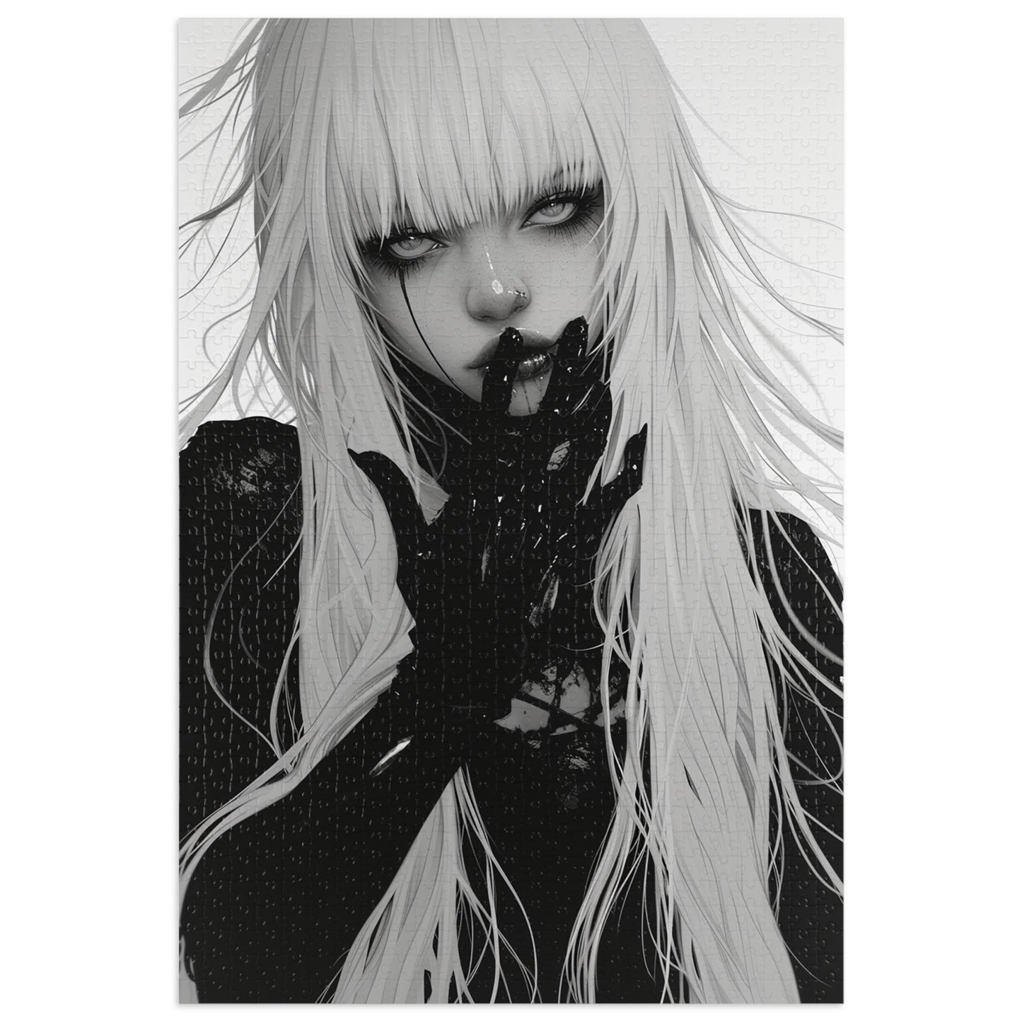 Black and White Anime Female Jigsaw Puzzle (30, 110, 252, 500,1000-Piece)
