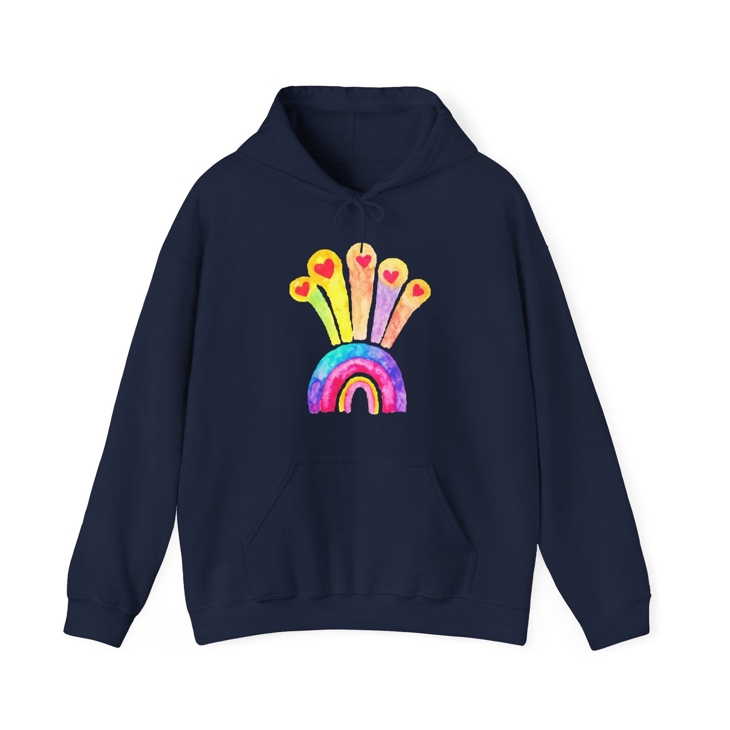 Kids Drawing Rainbow and Hearts Unisex Heavy Blend™ Hooded Sweatshirt